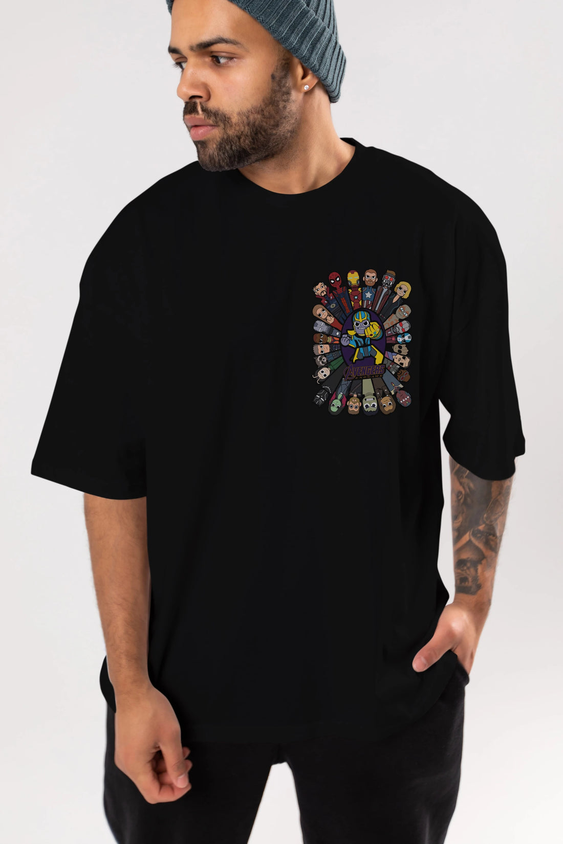 The Avengers (2) Ön Sol Baskılı Oversize t-shirt Erkek Kadın Unisex %100 Pamuk Bisiklet Yaka tişort