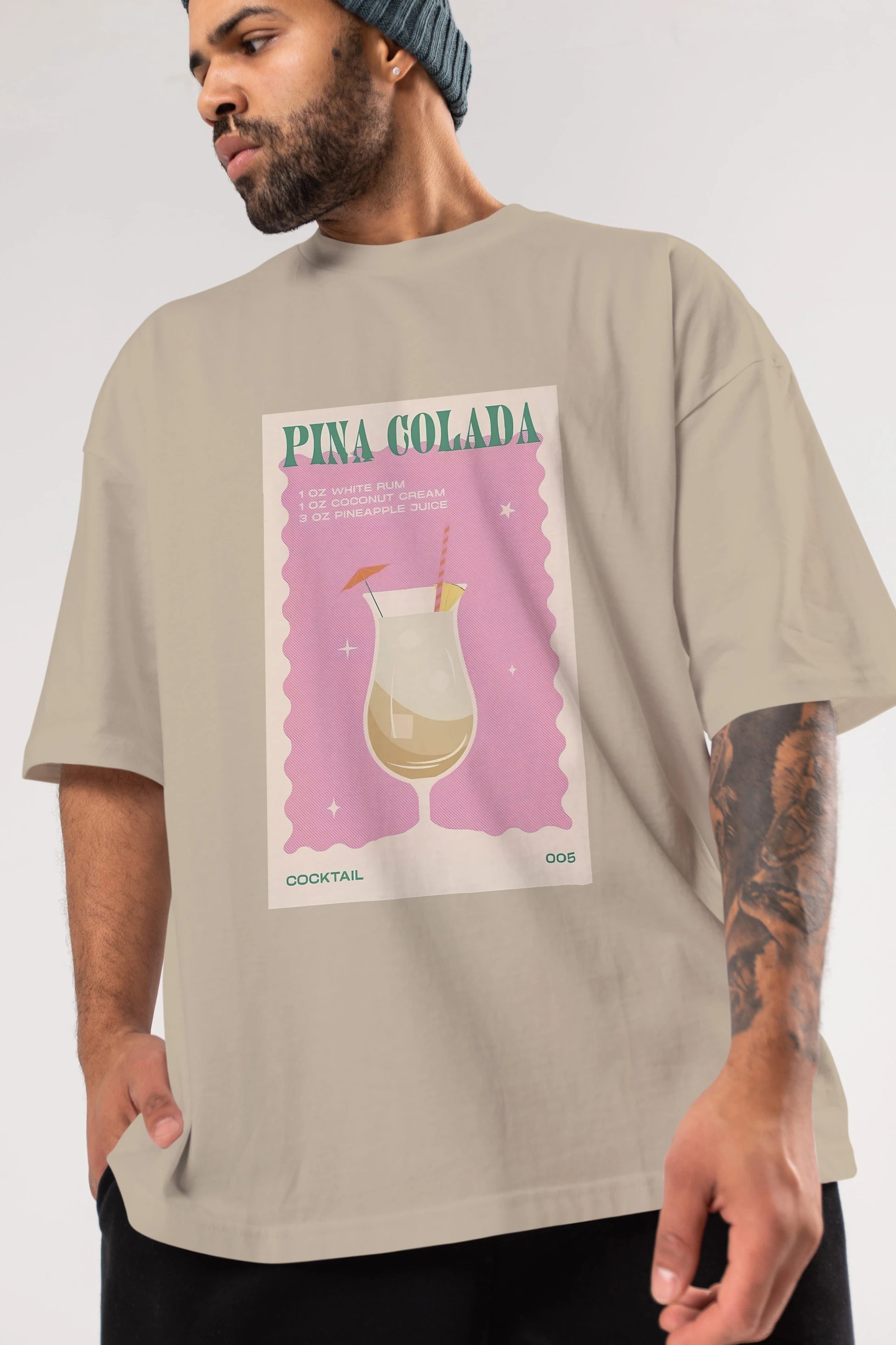 Pina Colada 3 Ön Baskılı Oversize t-shirt Erkek Kadın Unisex %100 Pamuk Bisiklet Yaka tişort