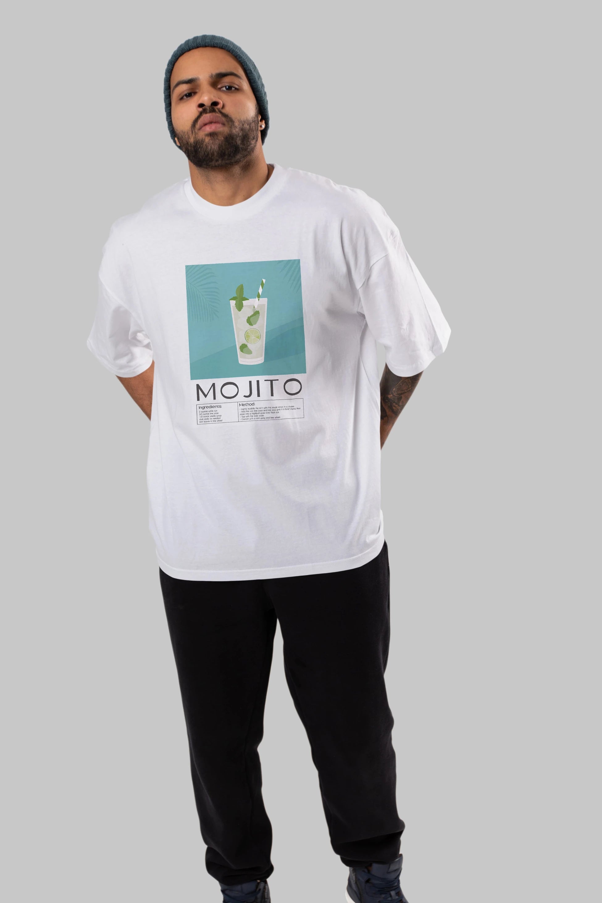 Mojito 4 Ön Baskılı Oversize t-shirt Erkek Kadın Unisex %100 Pamuk Bisiklet Yaka tişort