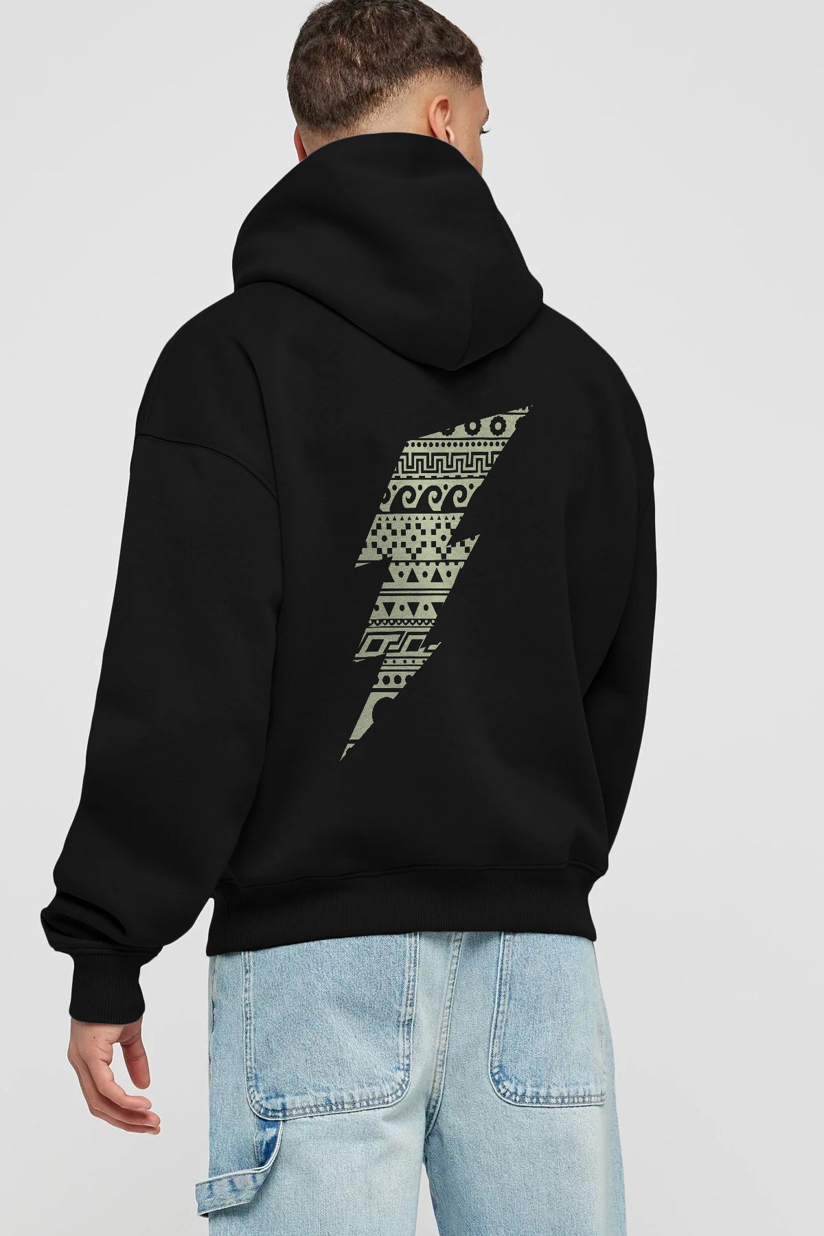 Thunderbolt Arka Baskılı Hoodie Oversize Kapüşonlu Sweatshirt Erkek Kadın Unisex