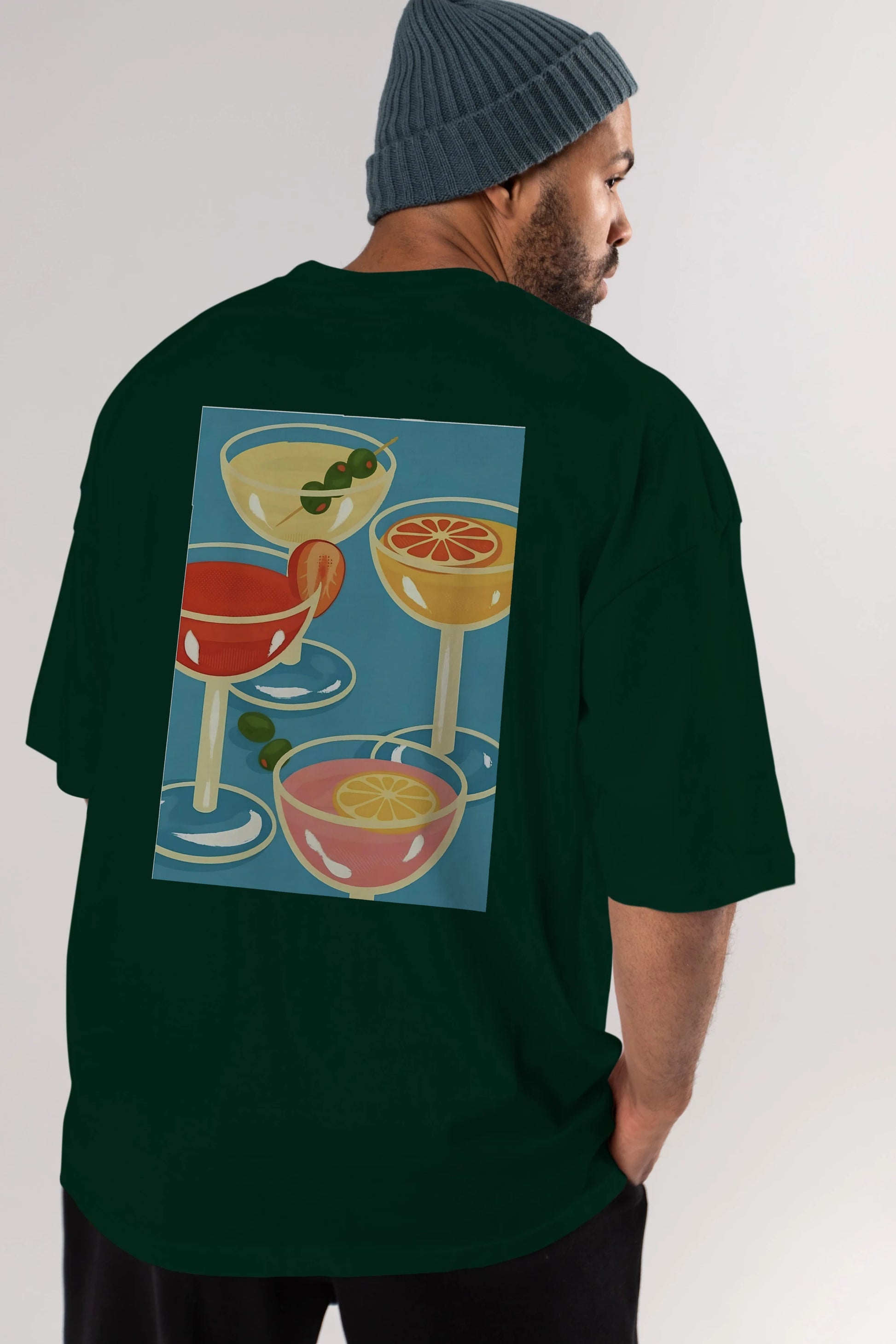 Cocktails Arka Baskılı Oversize t-shirt Erkek Kadın Unisex %100 Pamuk Bisiklet Yaka tişort