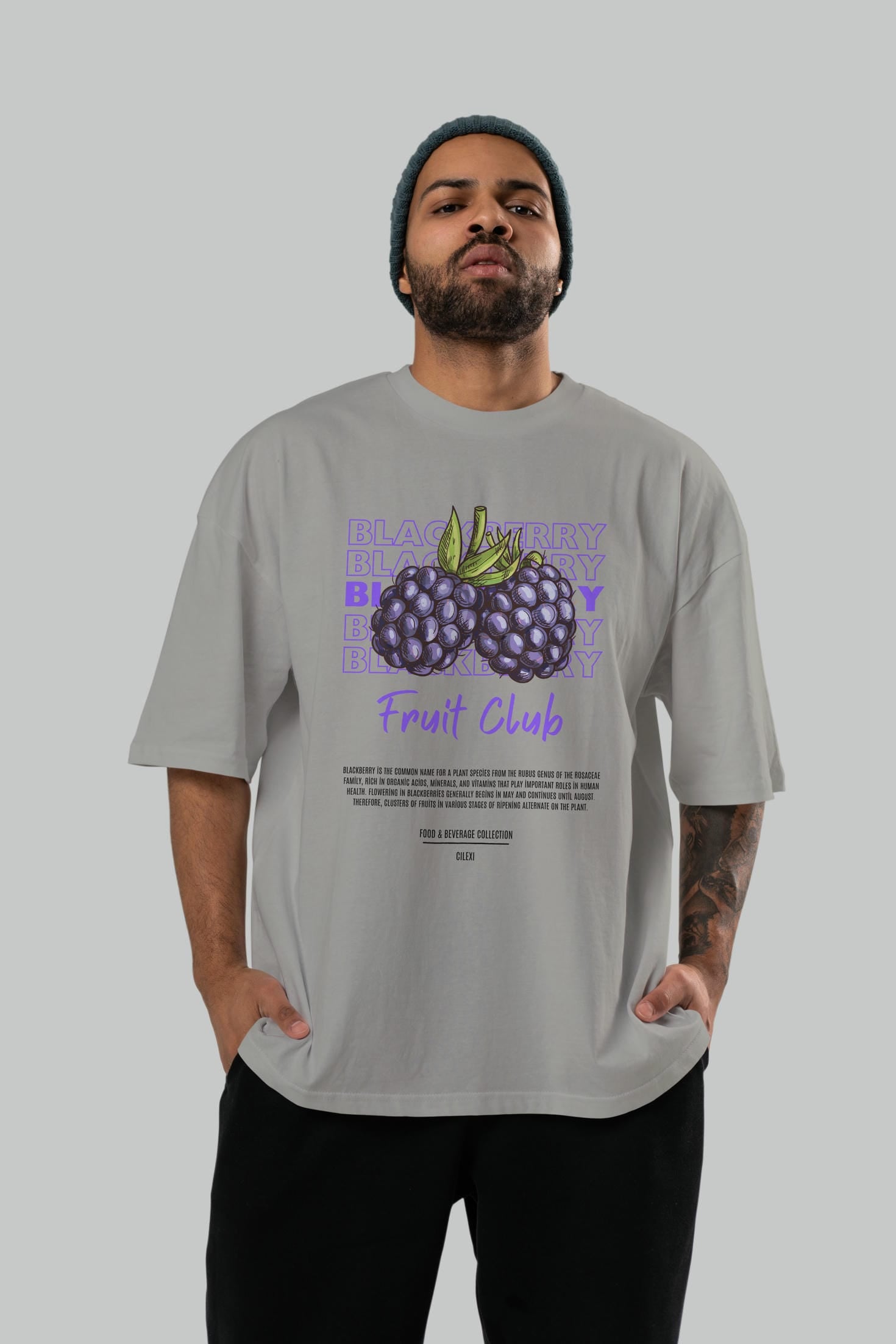 Blackberry Ön Baskılı Oversize t-shirt Erkek Kadın Pamuk Bisiklet Yaka tişort