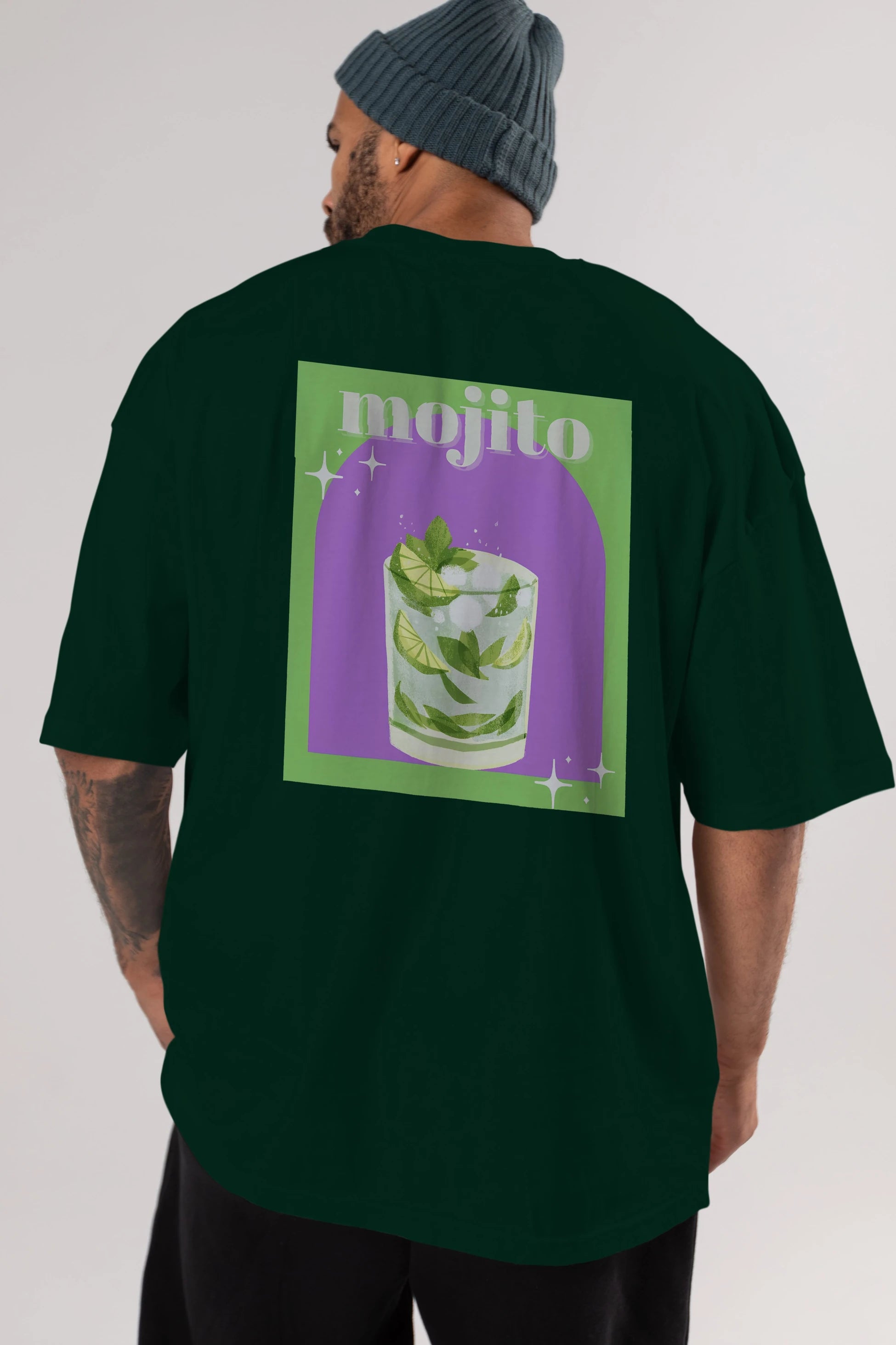 Mojito 3 Arka Baskılı Oversize t-shirt Erkek Kadın Unisex %100 Pamuk Bisiklet Yaka tişort