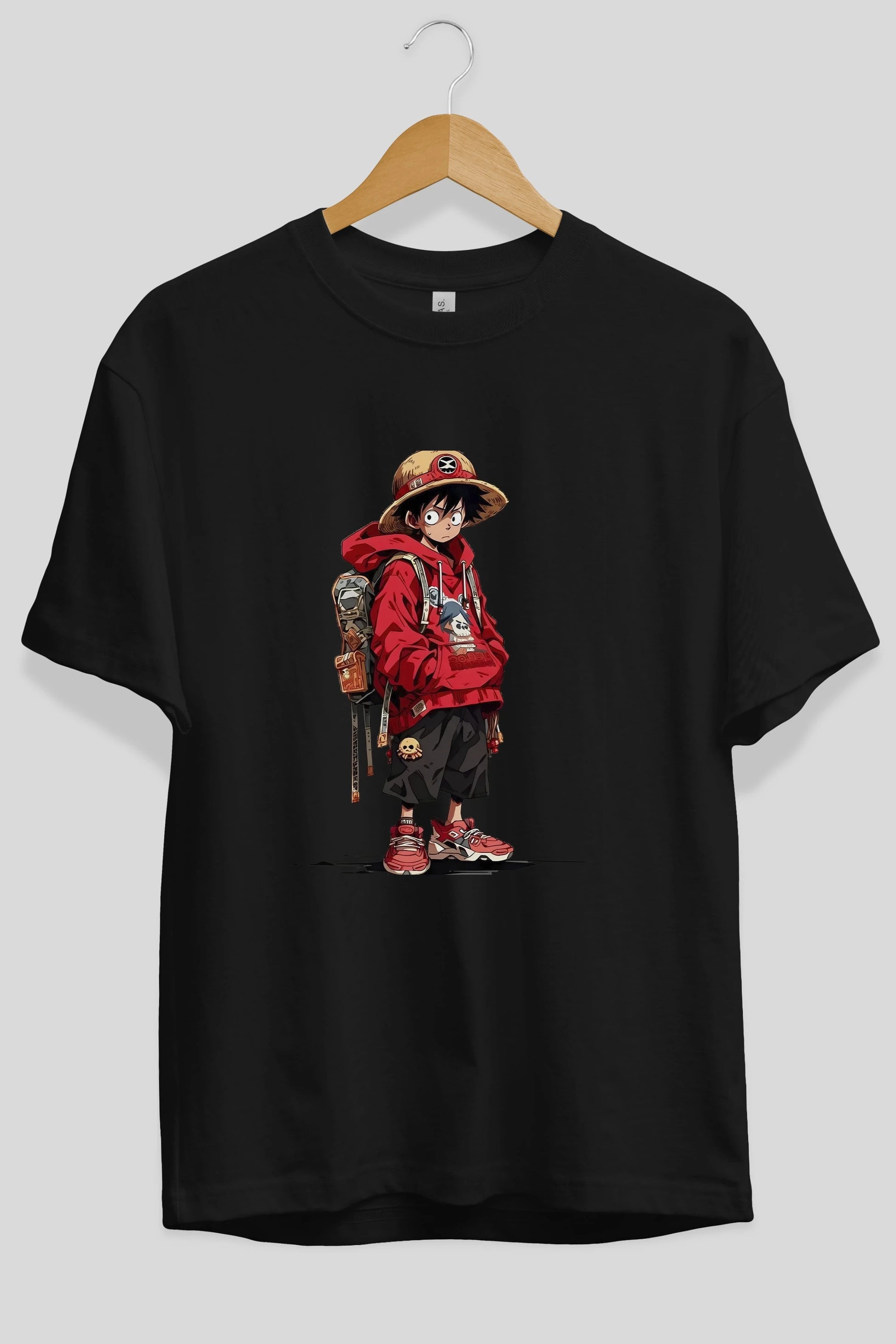 One Piece Ön Baskılı Oversize t-shirt Erkek Kadın Unisex %100 Pamuk Bisiklet Yaka tişort