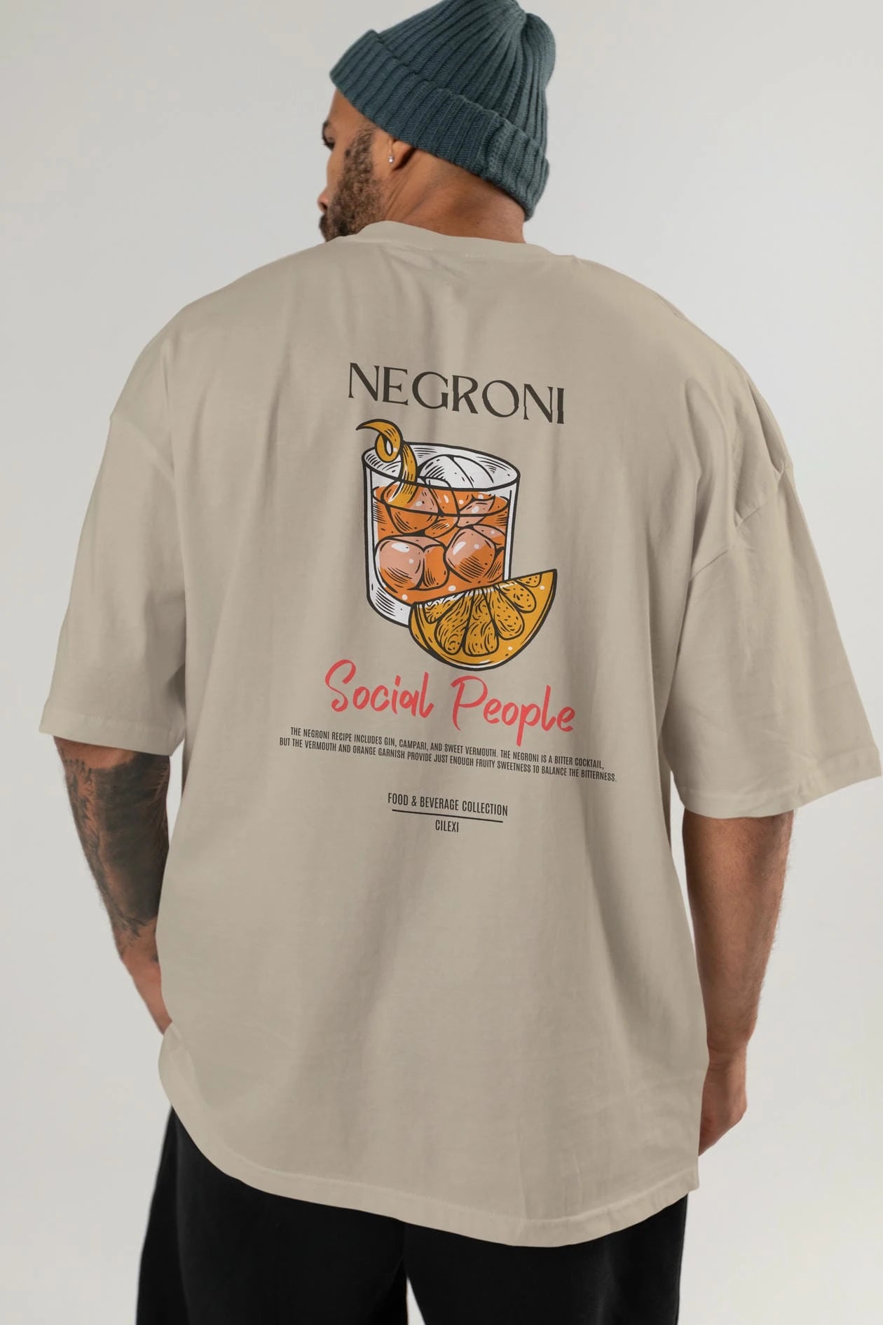 Negroni Kokteyl Serisi Baskılı Oversize t-shirt Erkek Kadın Unisex %100 Pamuk Bisiklet Yaka tişort