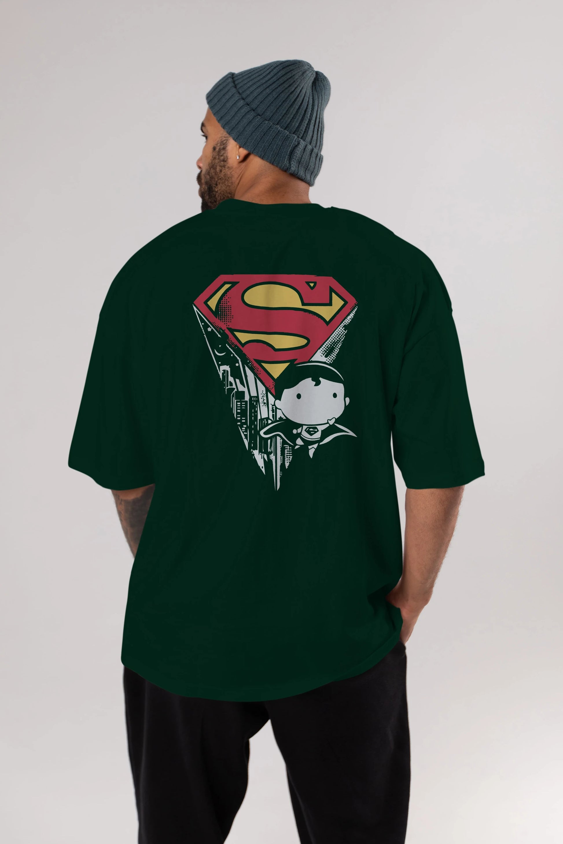 Superman Arka Baskılı Oversize t-shirt Erkek Kadın Unisex %100 Pamuk Bisiklet Yaka tişort