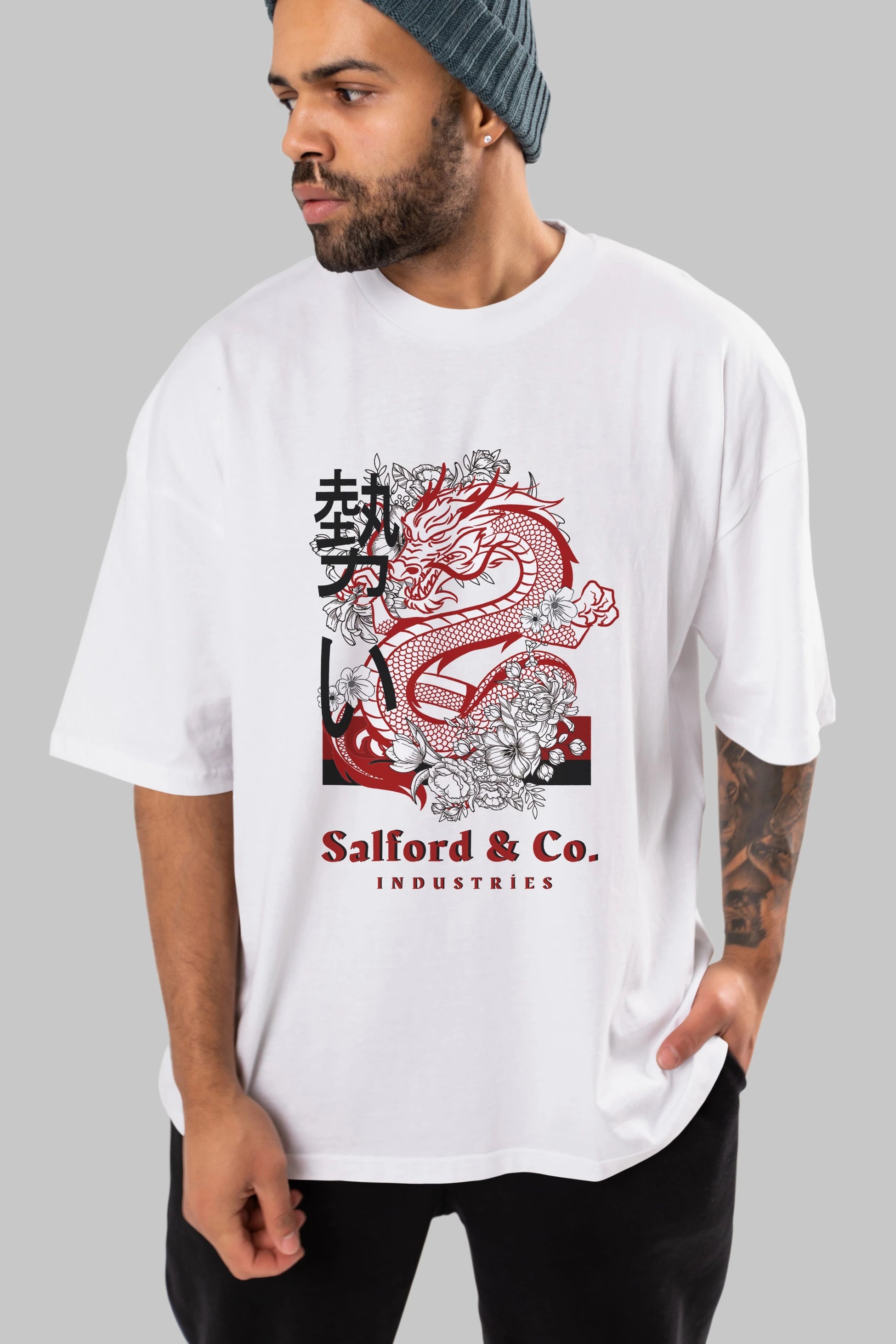 Dragon Ön Baskılı Oversize t-shirt Erkek Kadın Unisex