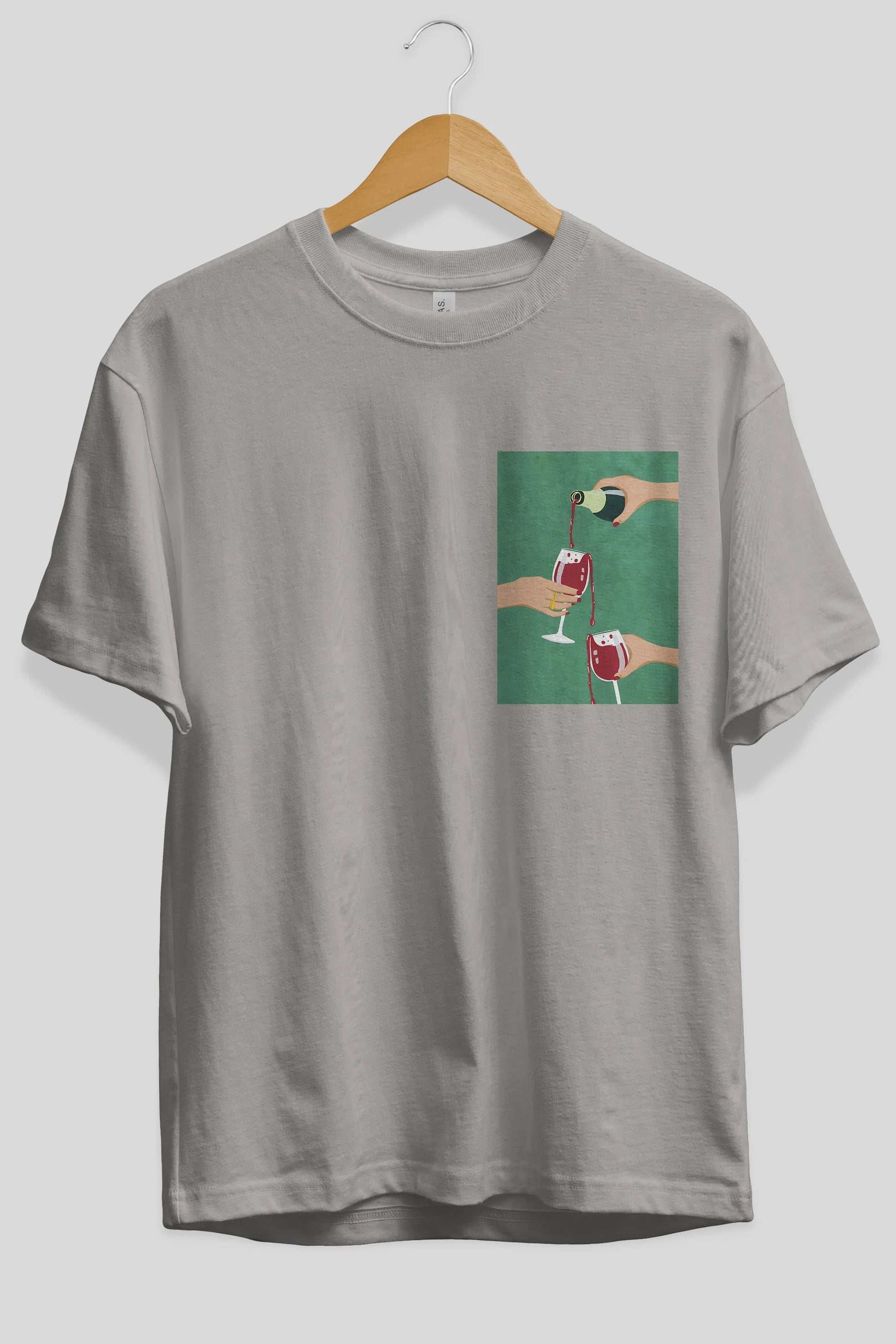 Wine 2 Ön Sol Baskılı Oversize t-shirt Erkek Kadın Unisex %100 Pamuk Bisiklet Yaka tişort