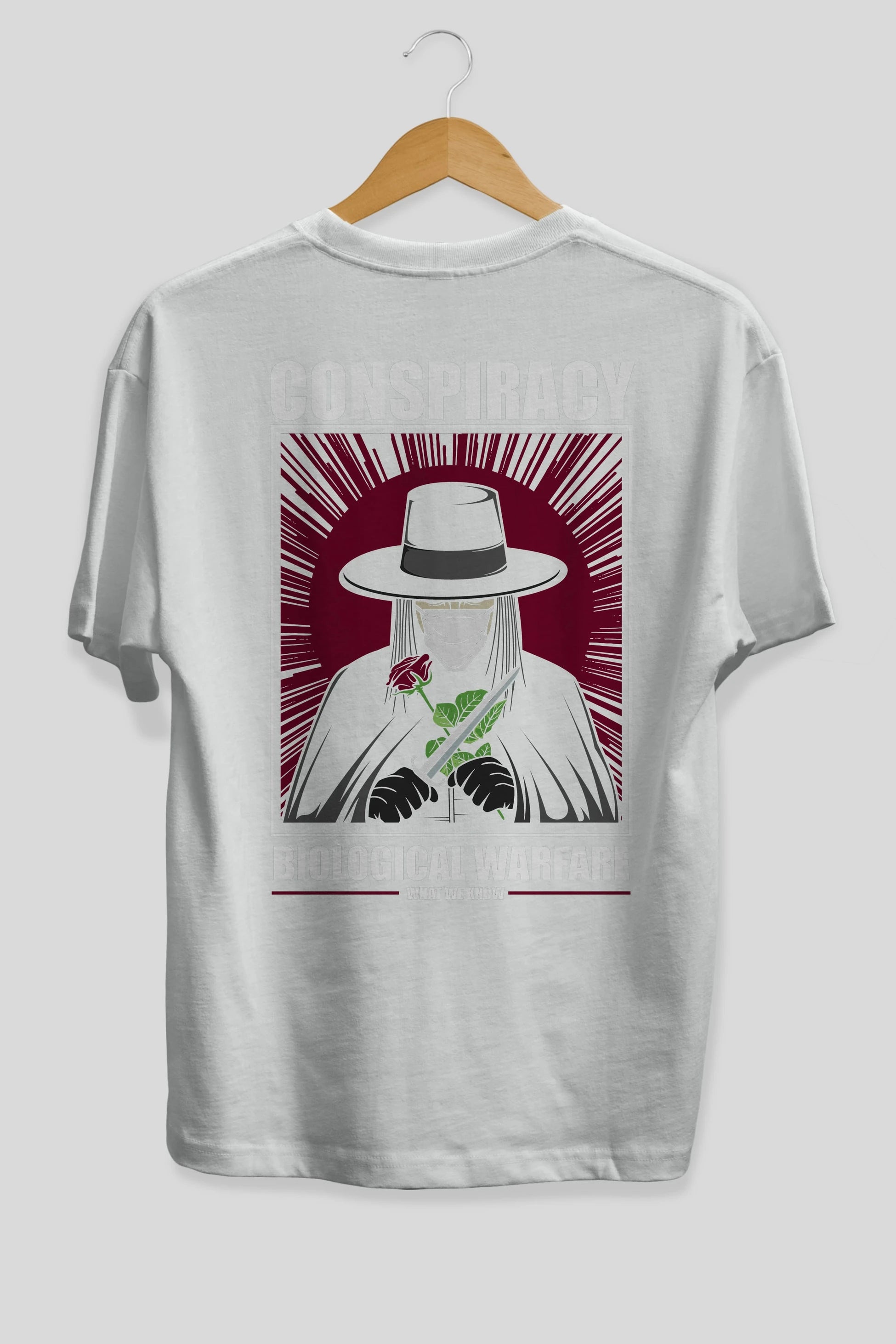 Vendetta Masker Arka Baskılı Oversize t-shirt Erkek Kadın Unisex %100 Pamuk tişort