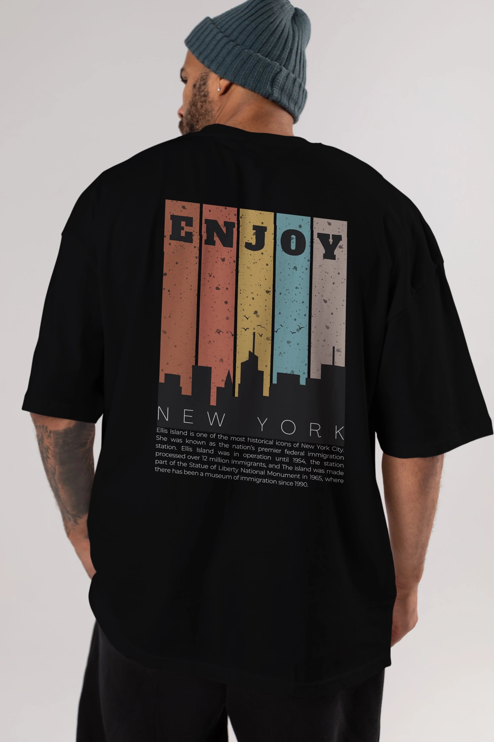 Enjoy New York Yazılı Arka Baskılı Oversize t-shirt Erkek Kadın Unisex