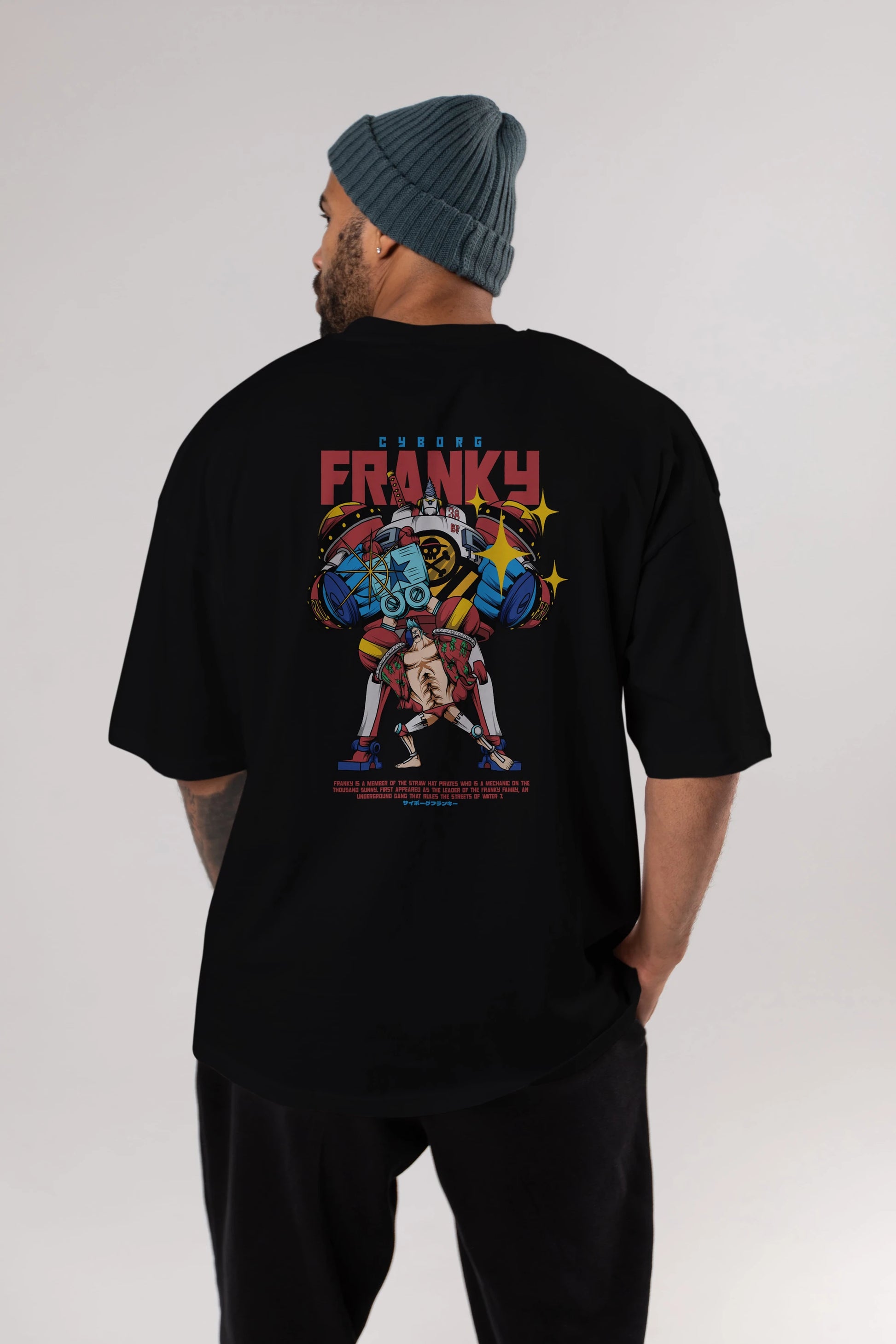 Cyborg Franky Anime Arka Baskılı Oversize t-shirt Erkek Kadın Unisex