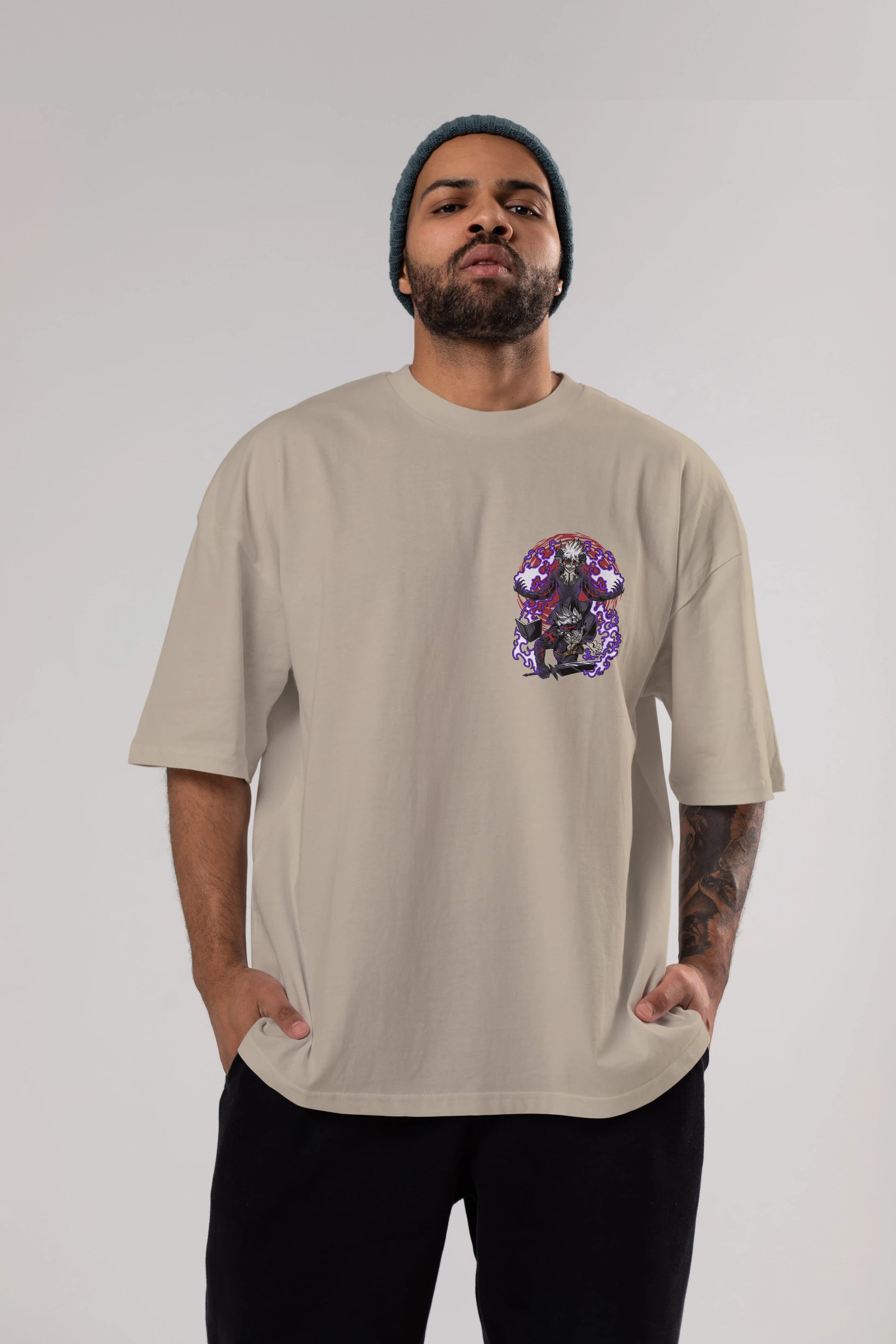 BLACK CLOVER DEVIL UNION Ön Sol Baskılı Oversize t-shirt Erkek Kadın Unisex %100 Pamuk Bisiklet Yaka tişort