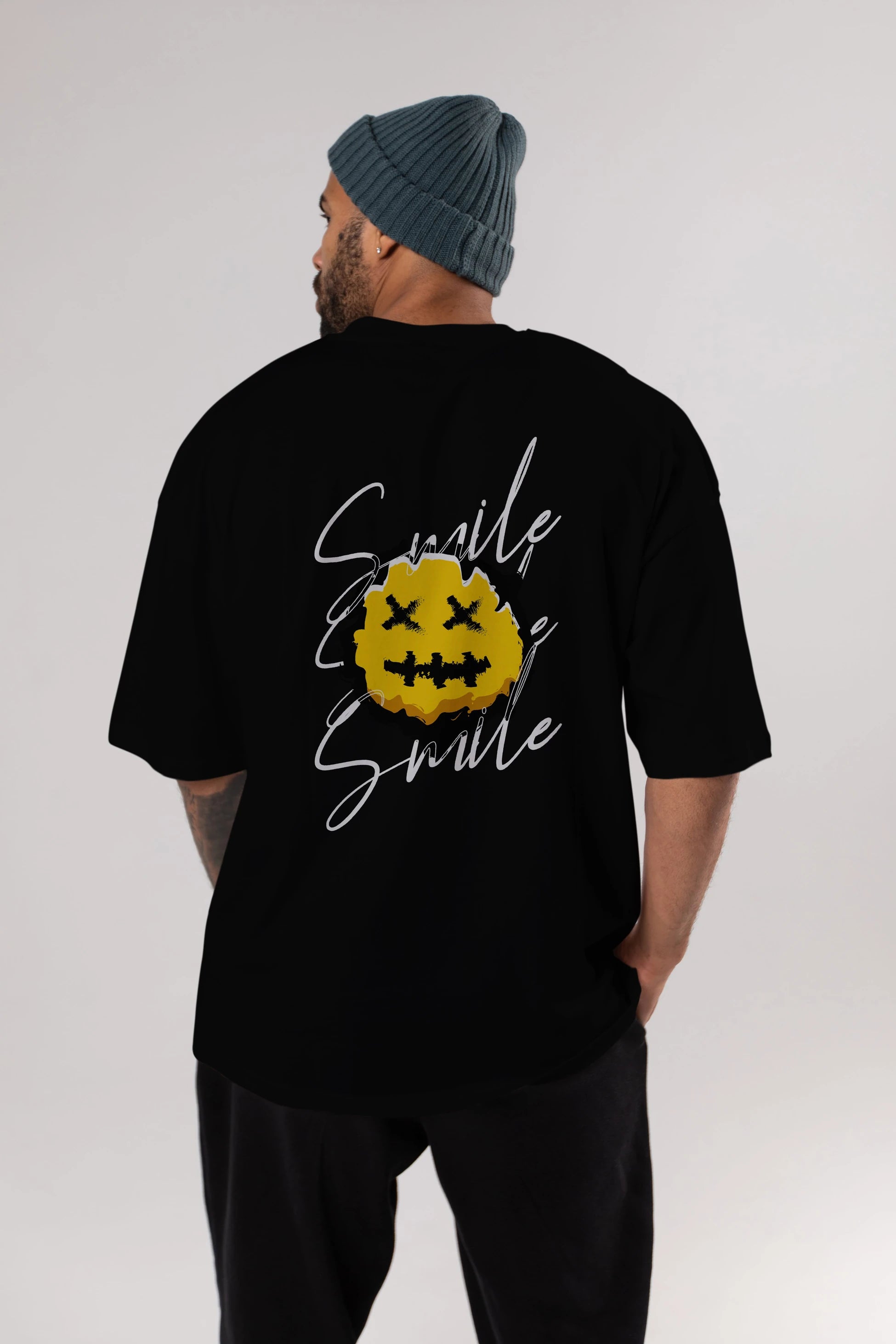 Smile Emoji Arka Baskılı Oversize t-shirt Erkek Kadın Unisex