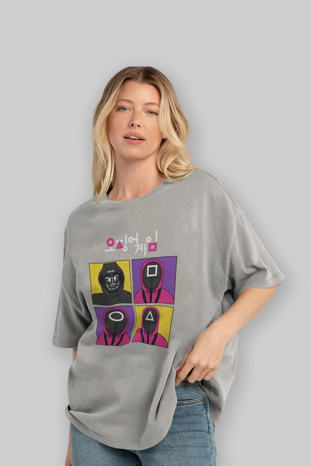 Squid Game (1) Ön Baskılı Oversize t-shirt Erkek Kadın Unisex %100 Pamuk Bisiklet Yaka tişort