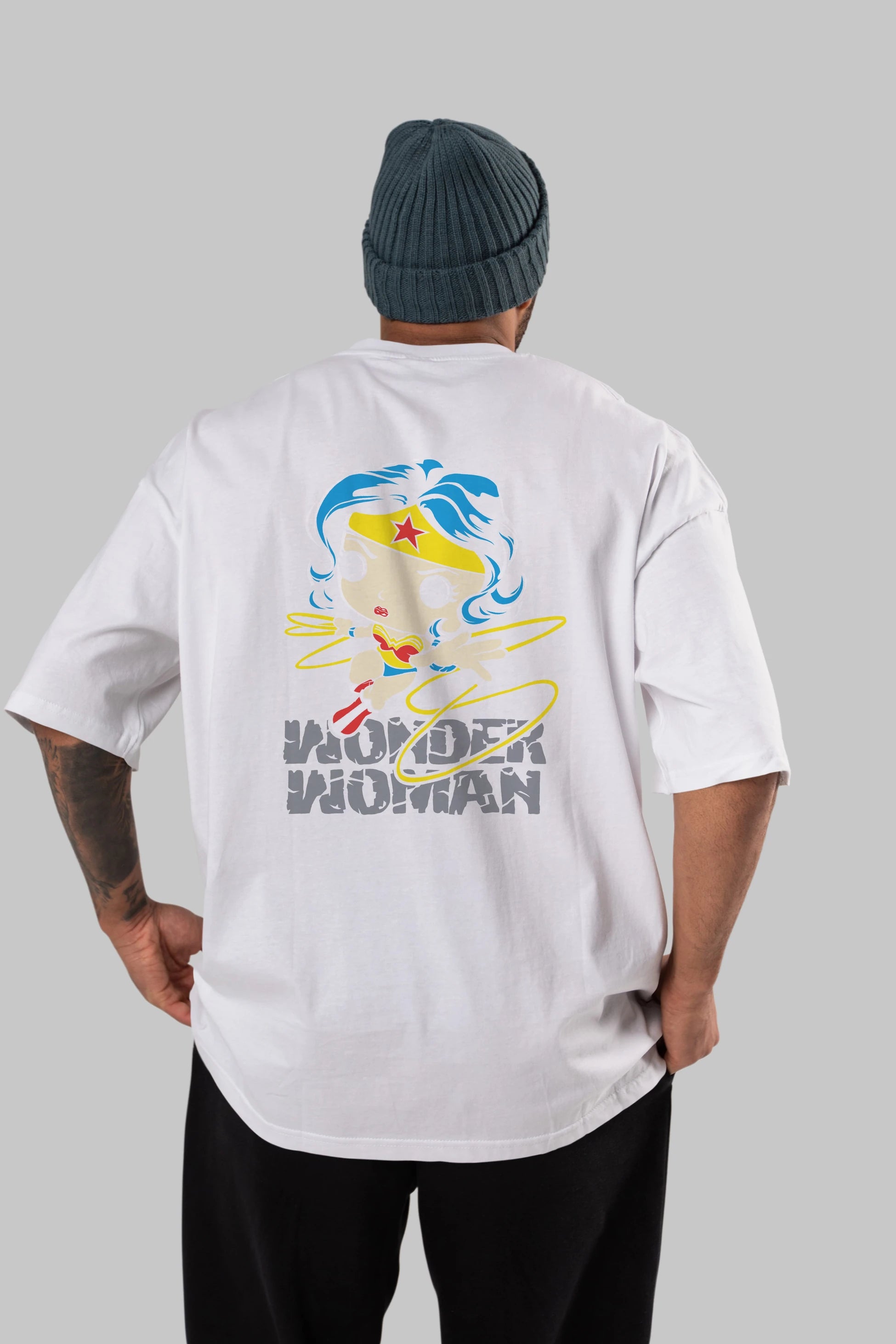 Wonder Woman Arka Baskılı Oversize t-shirt Erkek Kadın Unisex %100 Pamuk Bisiklet Yaka tişort