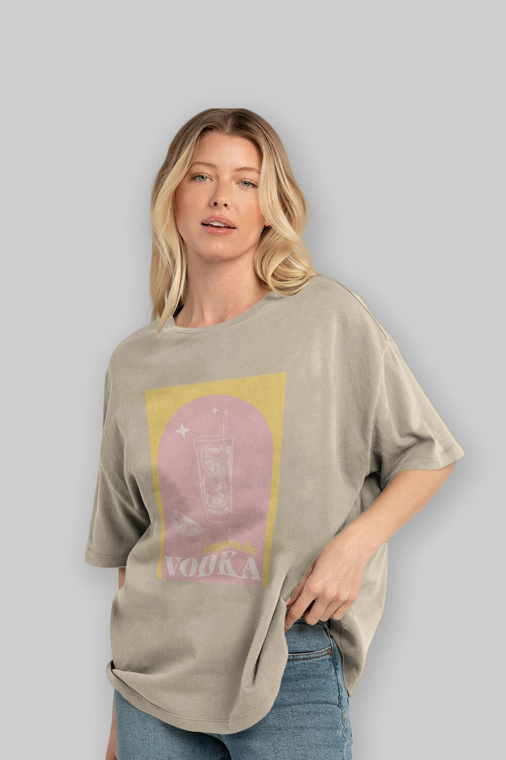 Vodka Limon Ön Baskılı Oversize t-shirt Erkek Kadın Unisex %100 Pamuk Bisiklet Yaka tişort