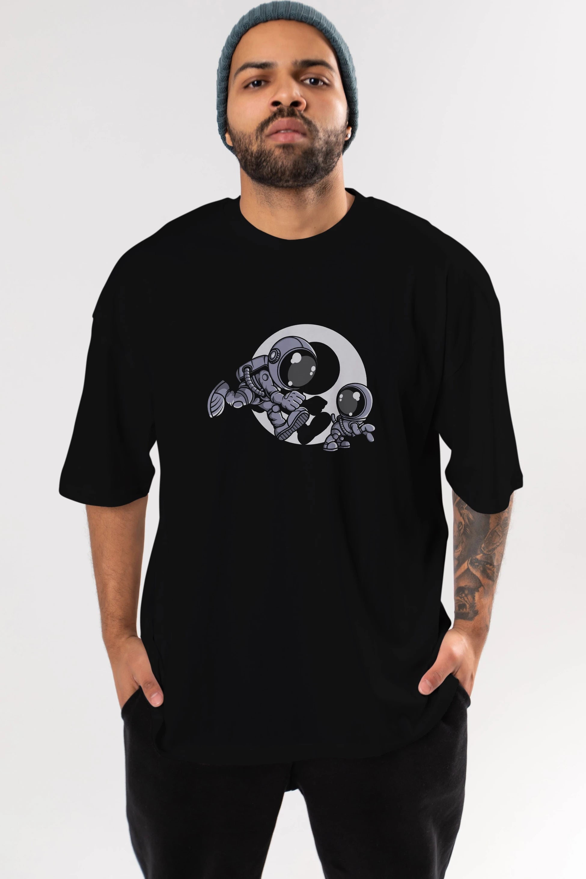 Astronaut And Little Dog Ön Baskılı Oversize t-shirt Erkek Kadın Unisex