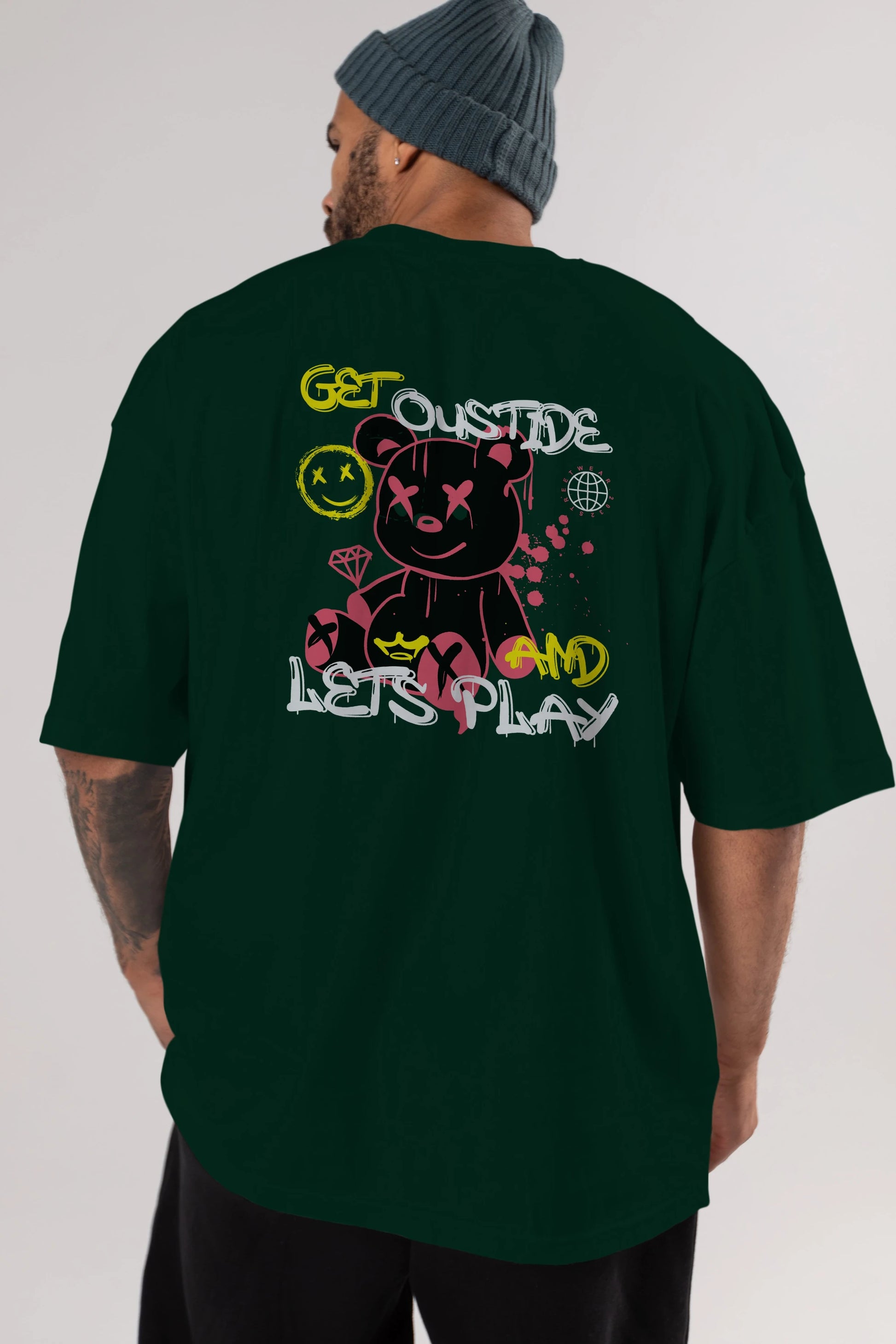 Get Outside Bear Arka Baskılı Oversize t-shirt Erkek Kadın Unisex