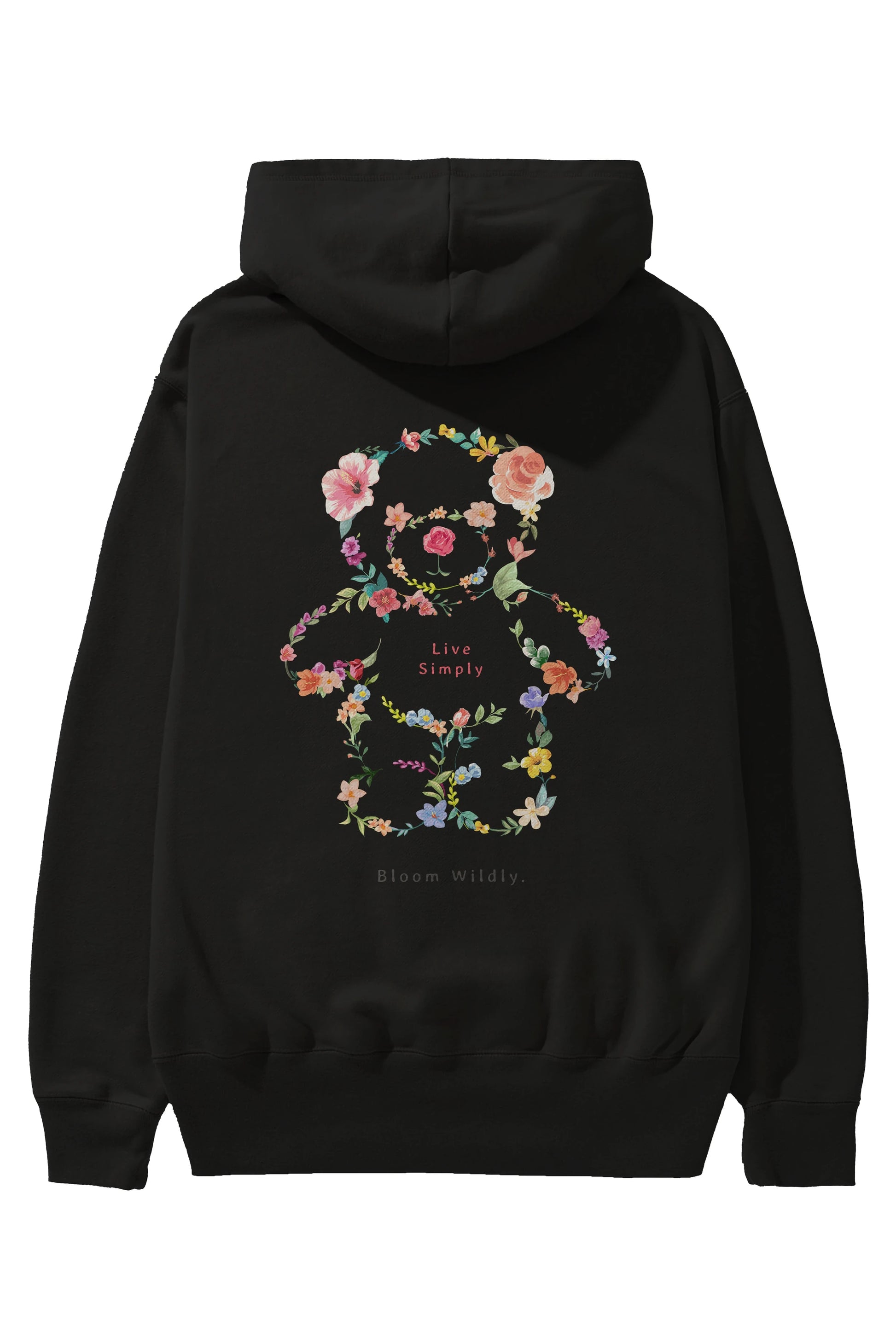 Teddy Bear Flowers Arka Baskılı Hoodie Oversize Kapüşonlu Sweatshirt Erkek Kadın Unisex