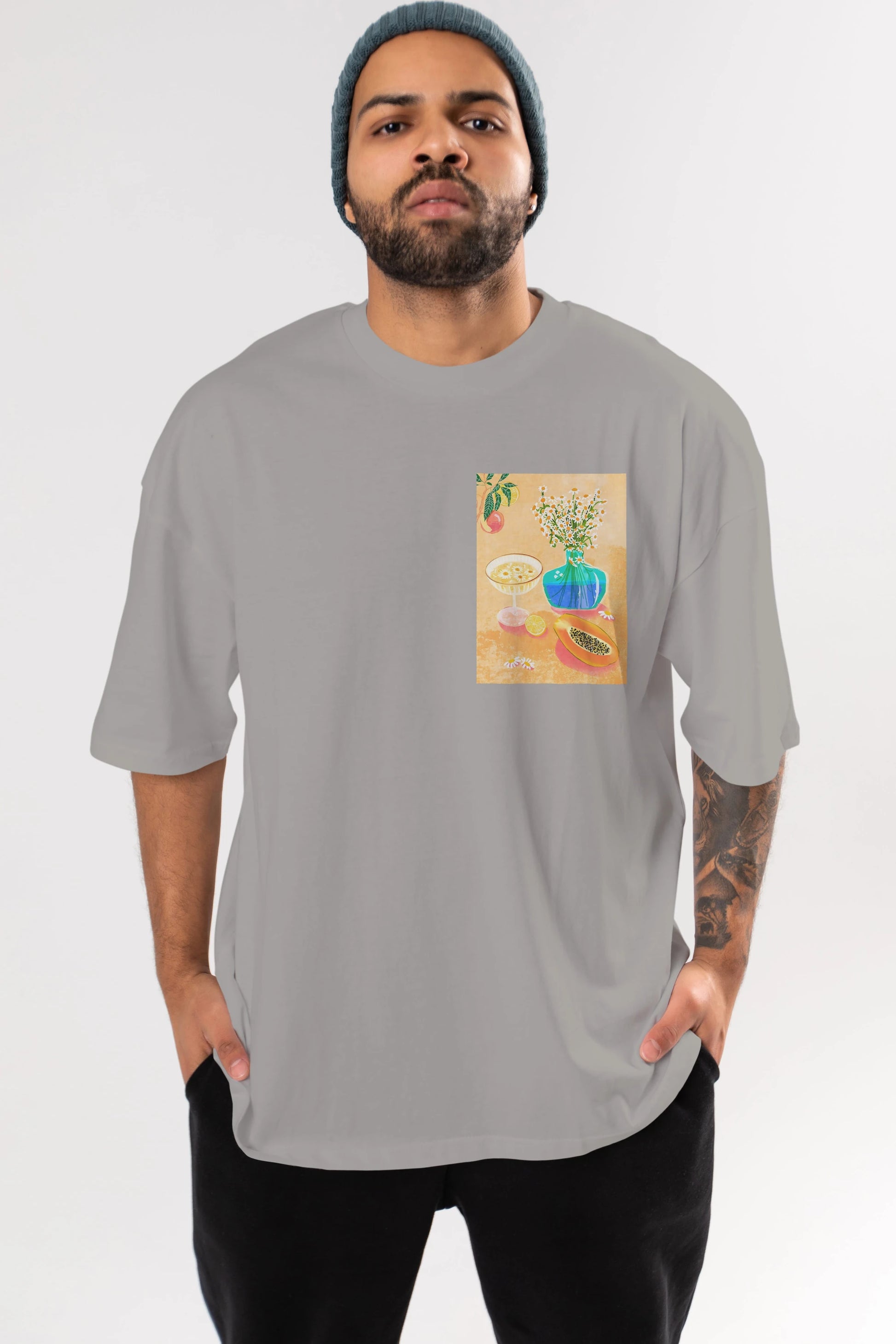 Cheers 2 Ön Sol Baskılı Oversize t-shirt Erkek Kadın Unisex %100 Pamuk Bisiklet Yaka tişort