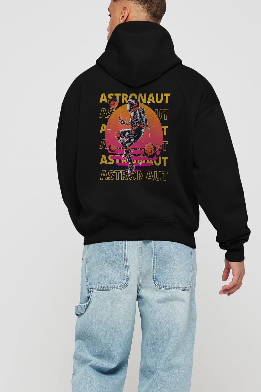 Astronaut Streetwear 2 Arka Baskılı Oversize Hoodie Kapüşonlu Sweatshirt Erkek Kadın Unisex