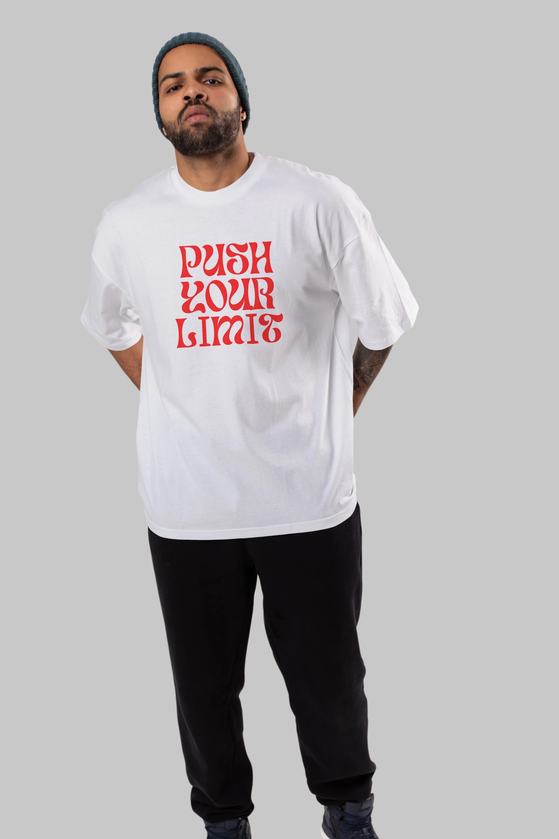 Push Your Limit Yazılı 2 Ön Baskılı Oversize t-shirt Erkek Kadın Unisex