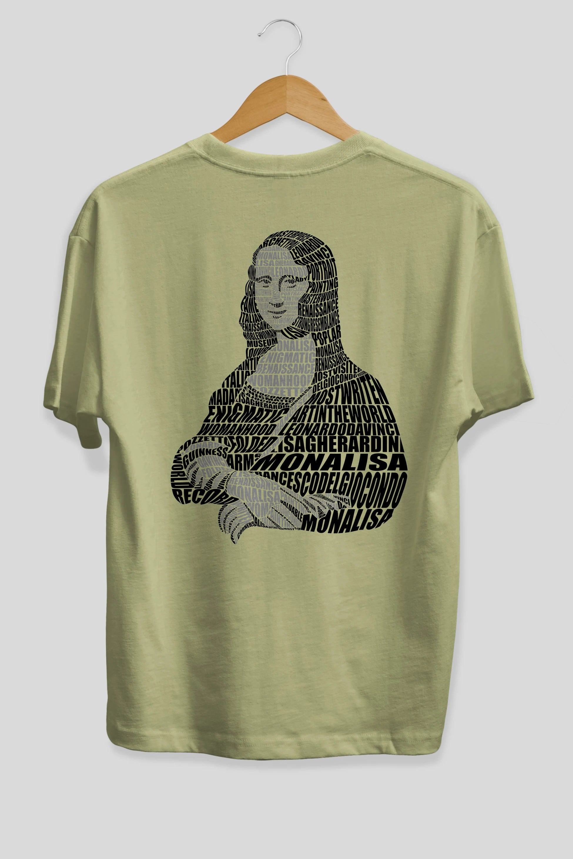 Mona Lisa Calligram Arka Baskılı Oversize t-shirt %100 pamuk Erkek Kadın Unisex