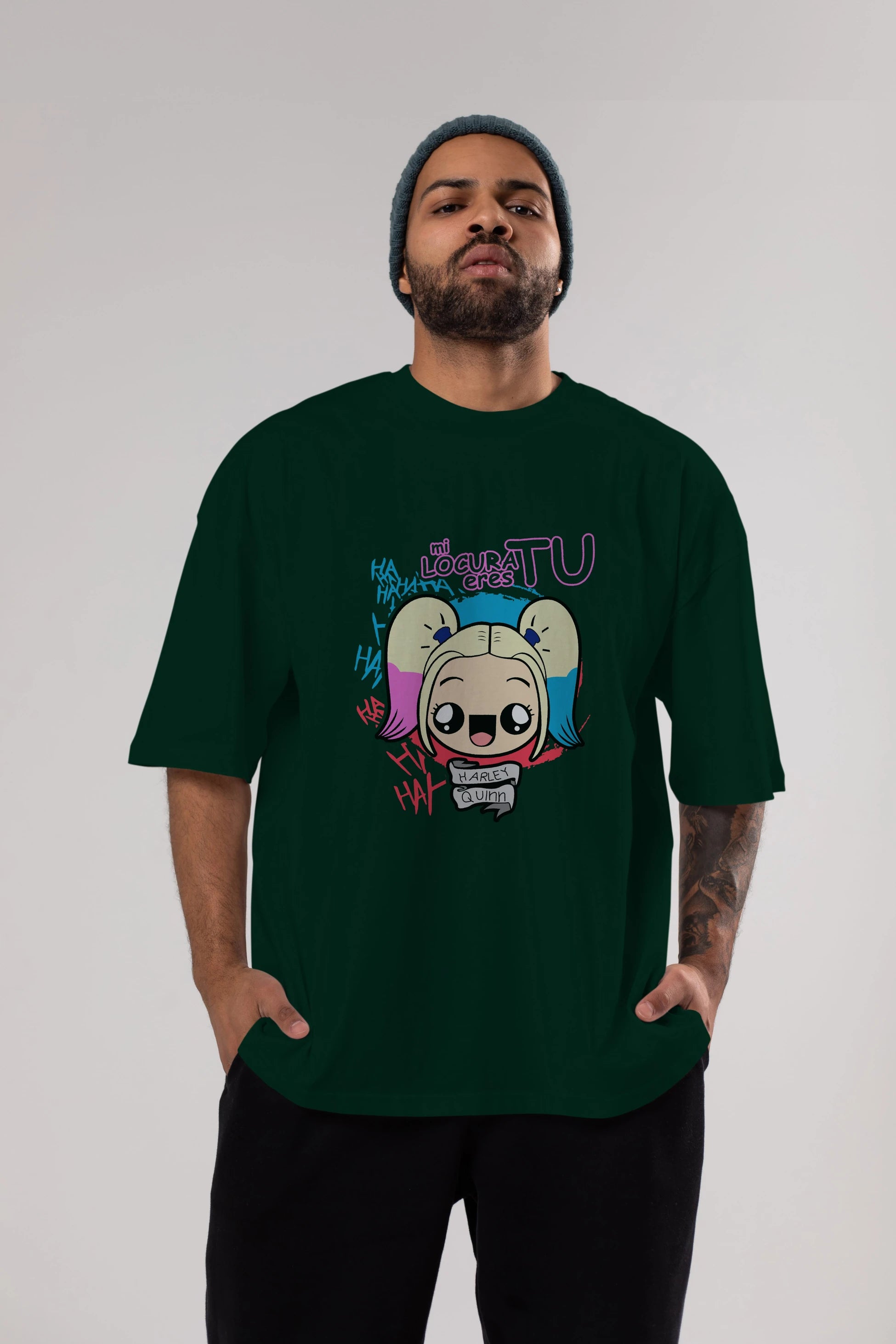 Harley Quinn Ön Baskılı Oversize t-shirt Erkek Kadın Unisex %100 Pamuk Bisiklet Yaka tişort