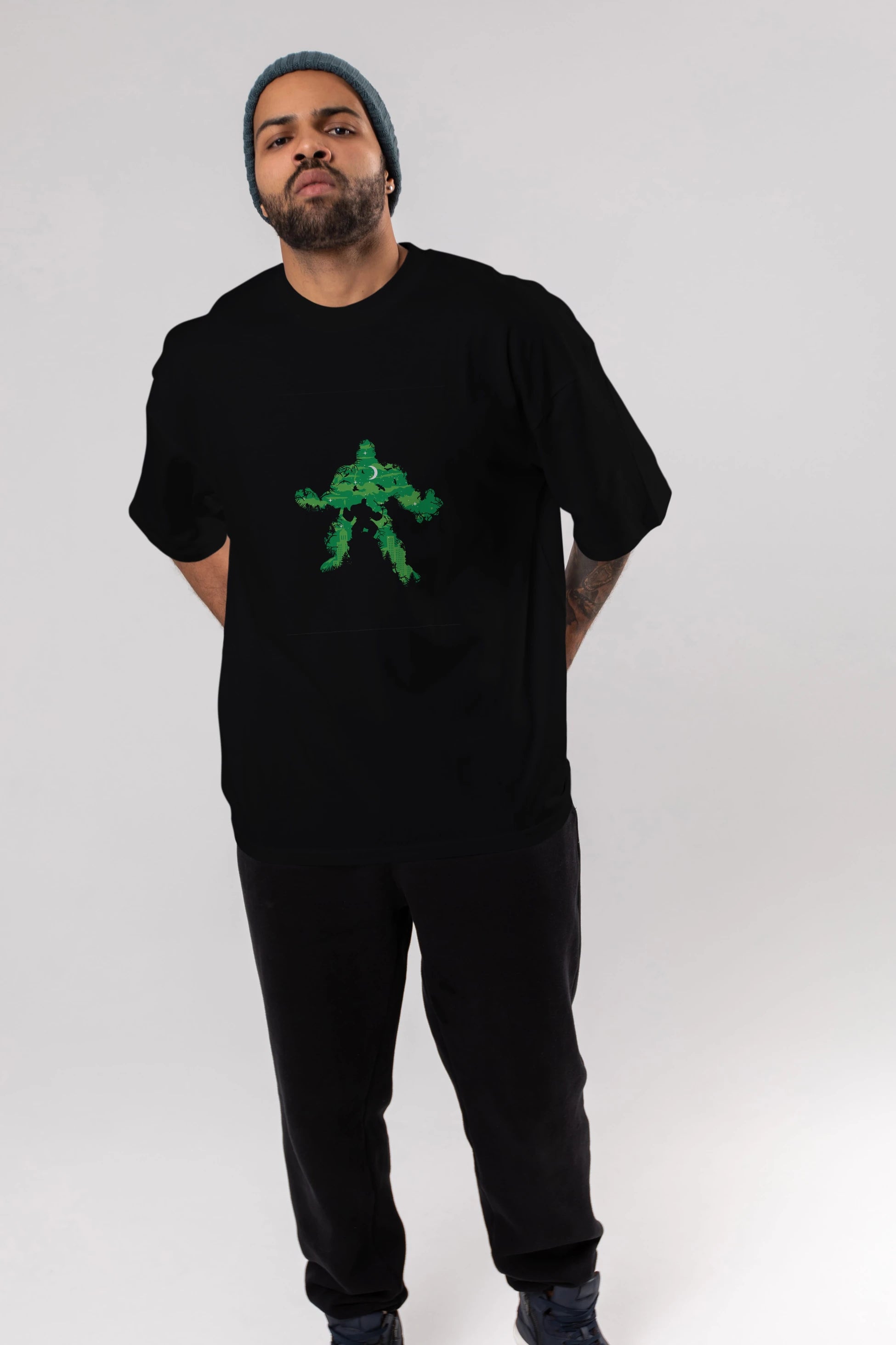 Green Monster Ön Baskılı Oversize t-shirt %100 pamuk Erkek Kadın Unisex