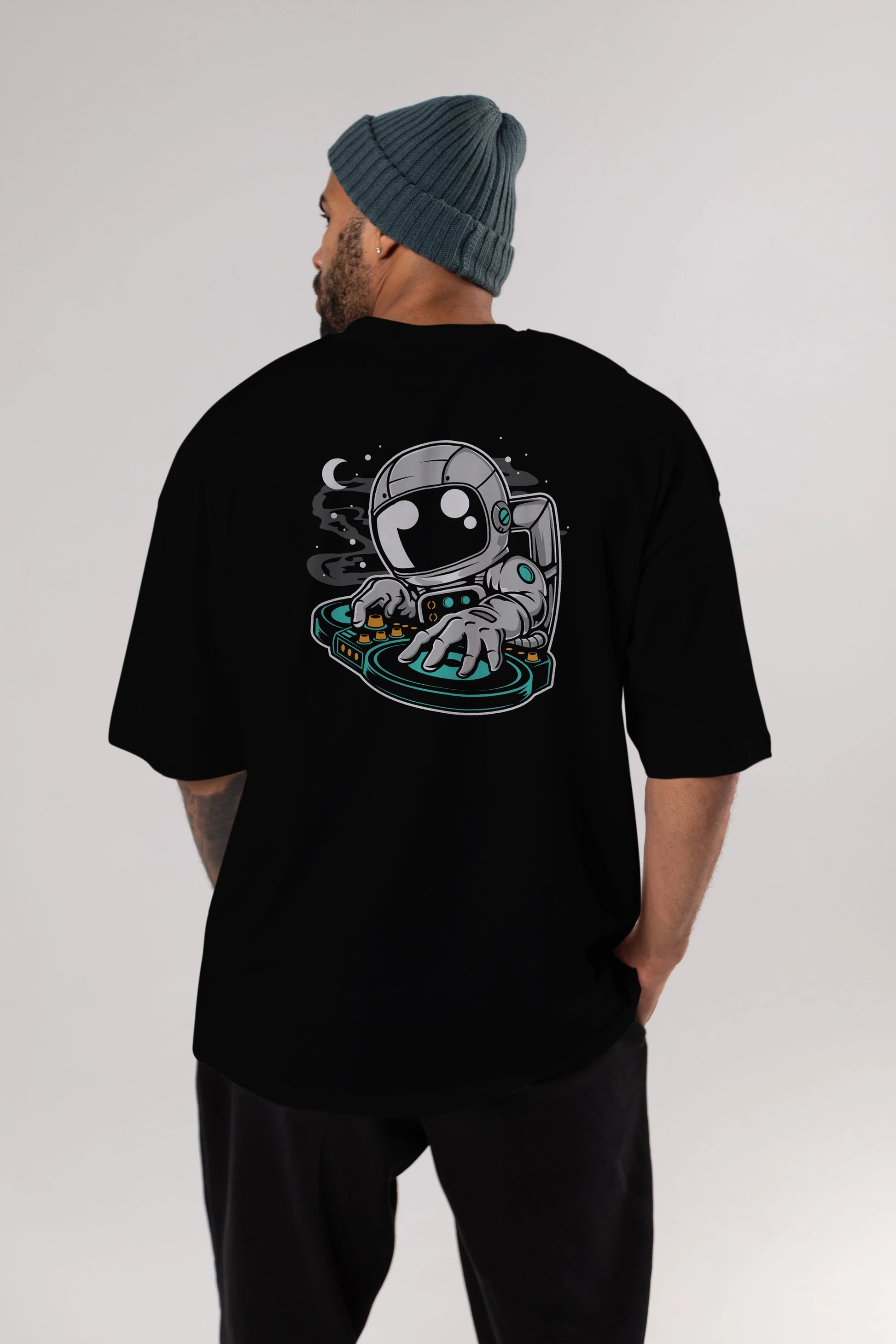 Astronaut DJ Arka Baskılı Oversize t-shirt Erkek Kadın Unisex