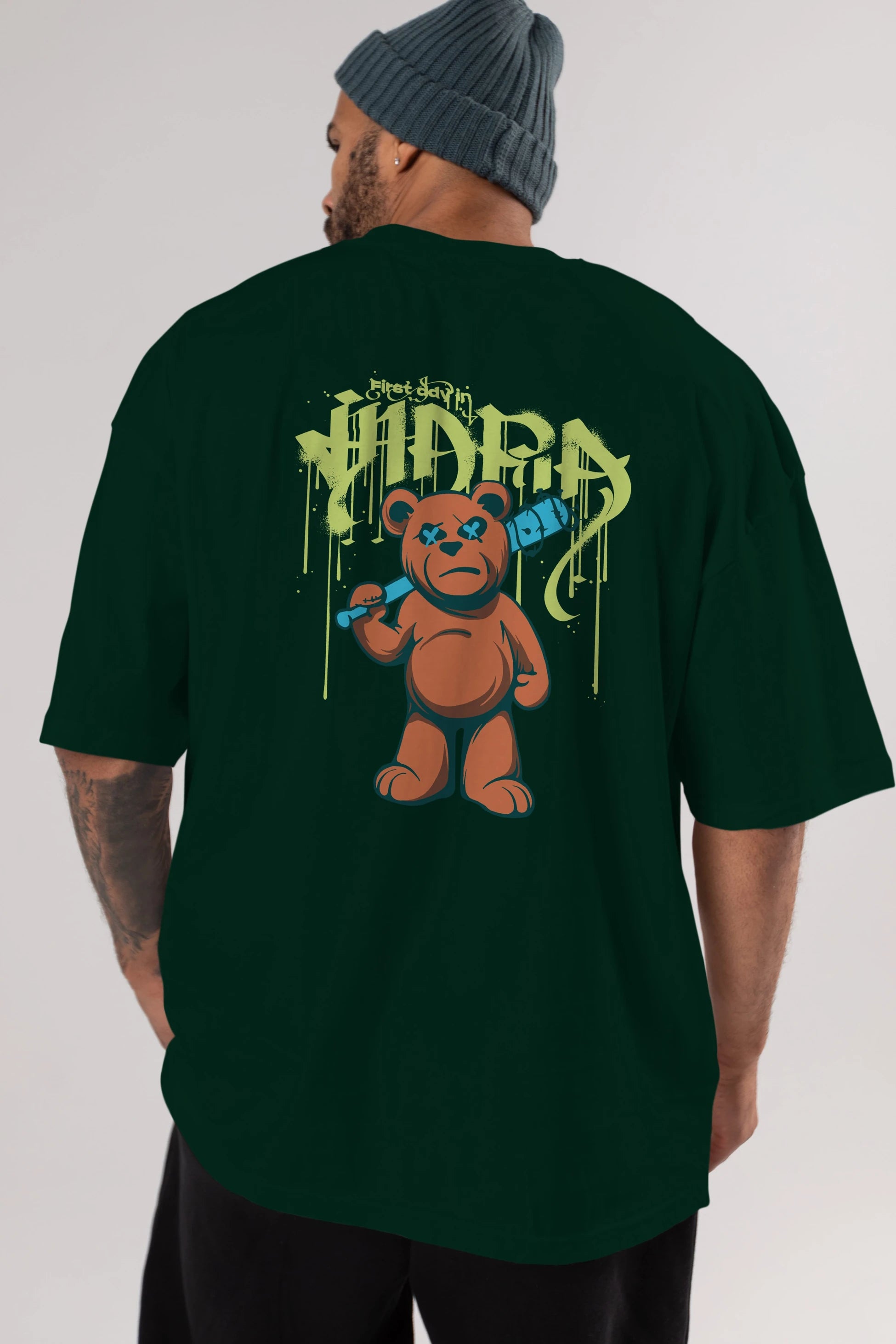 Hidra Bear Arka Baskılı Oversize t-shirt Erkek Kadın Unisex