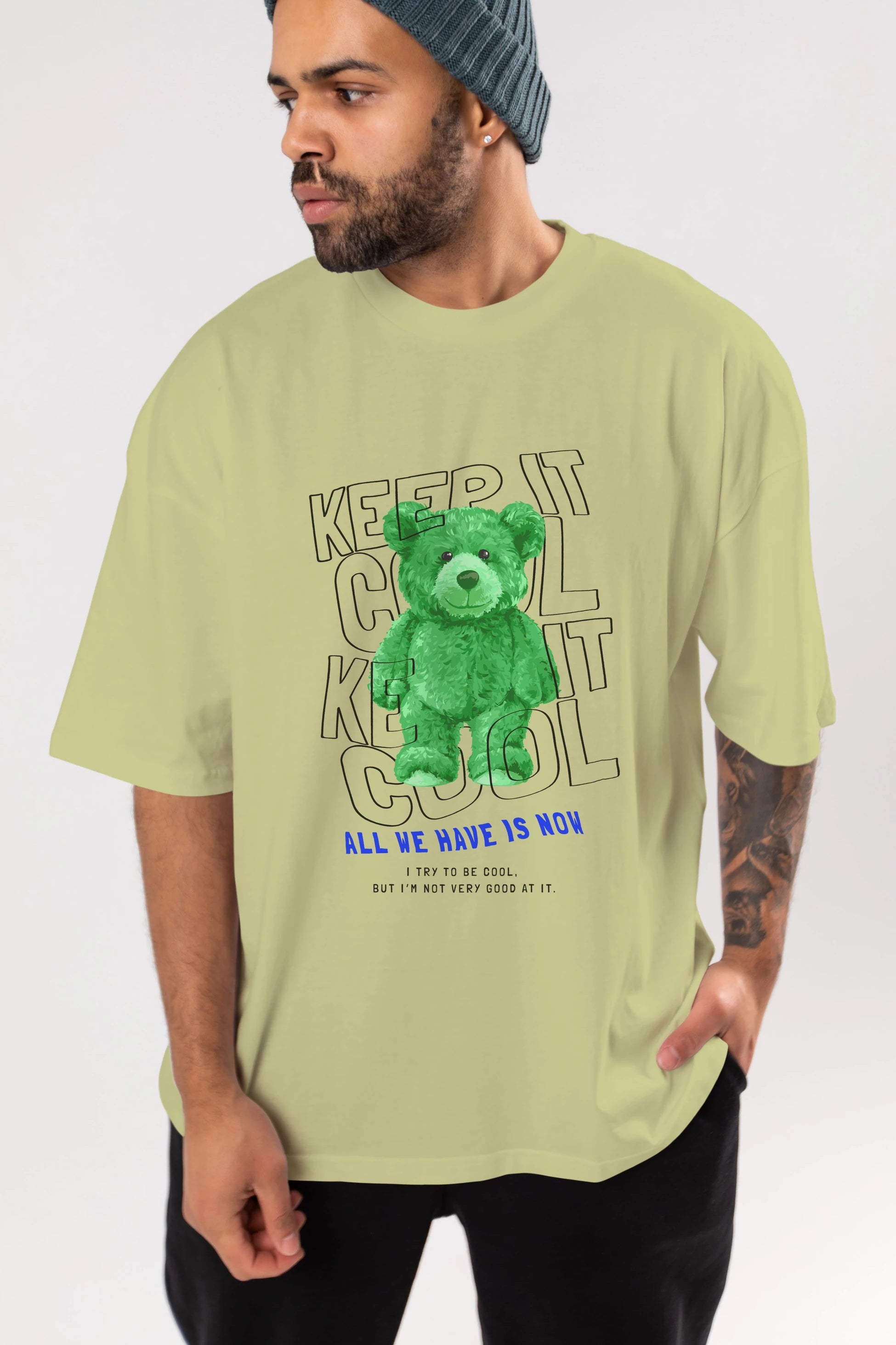 Keep it Cool Bear Ön Baskılı Oversize t-shirt Erkek Kadın Unisex