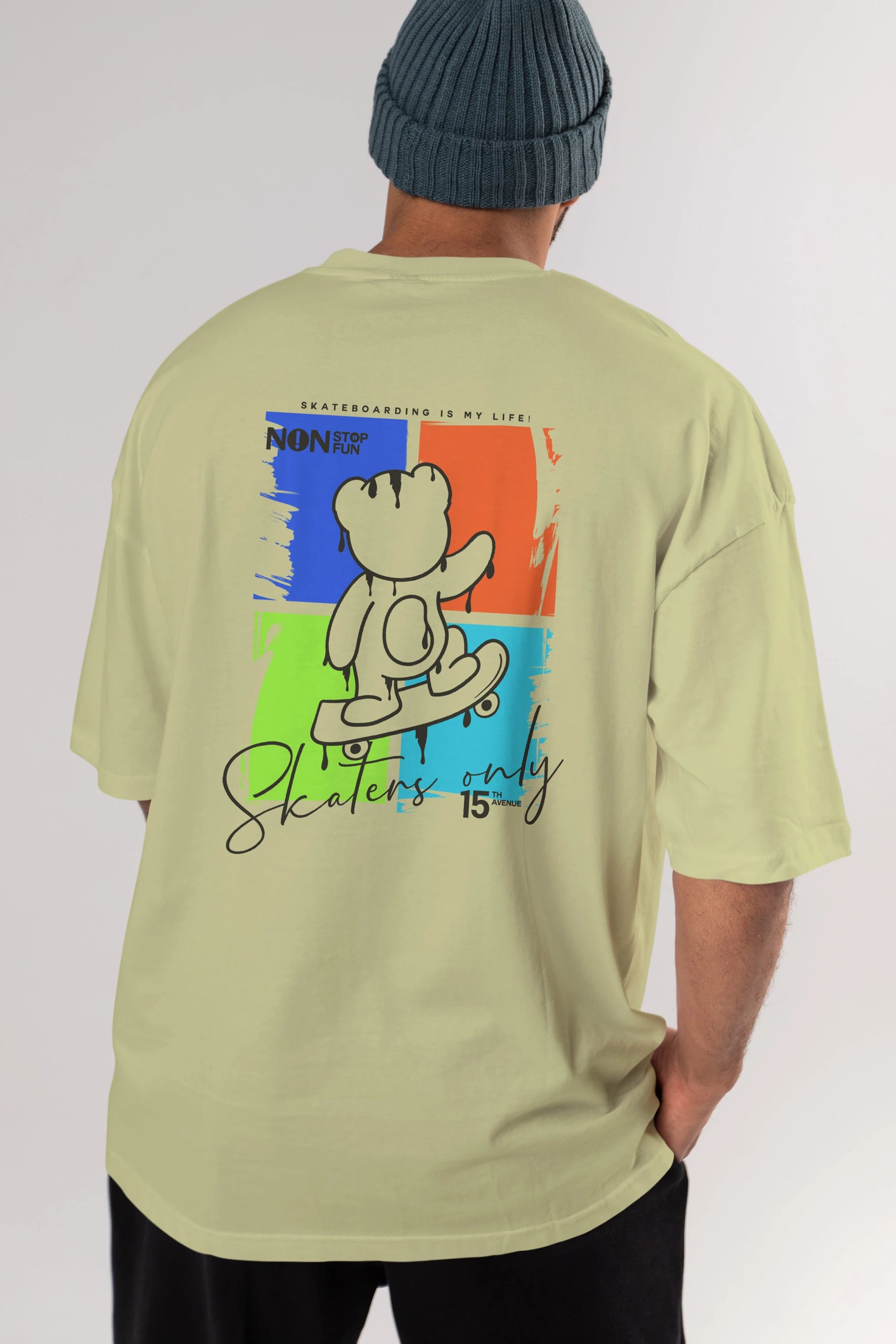 Skaters Only Bear Arka Baskılı Oversize t-shirt Erkek Kadın Unisex