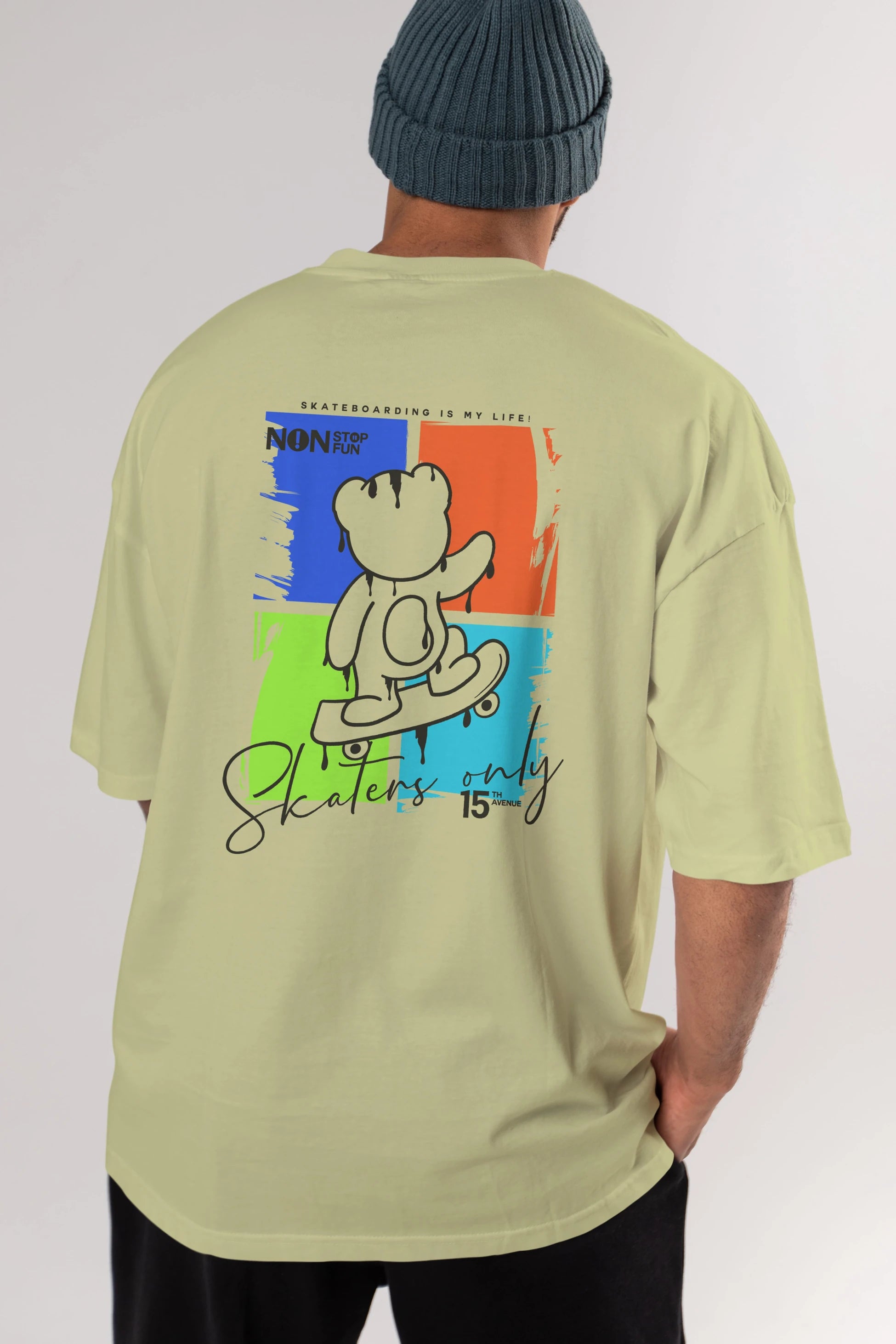 Skaters Only Bear Arka Baskılı Oversize t-shirt Erkek Kadın Unisex