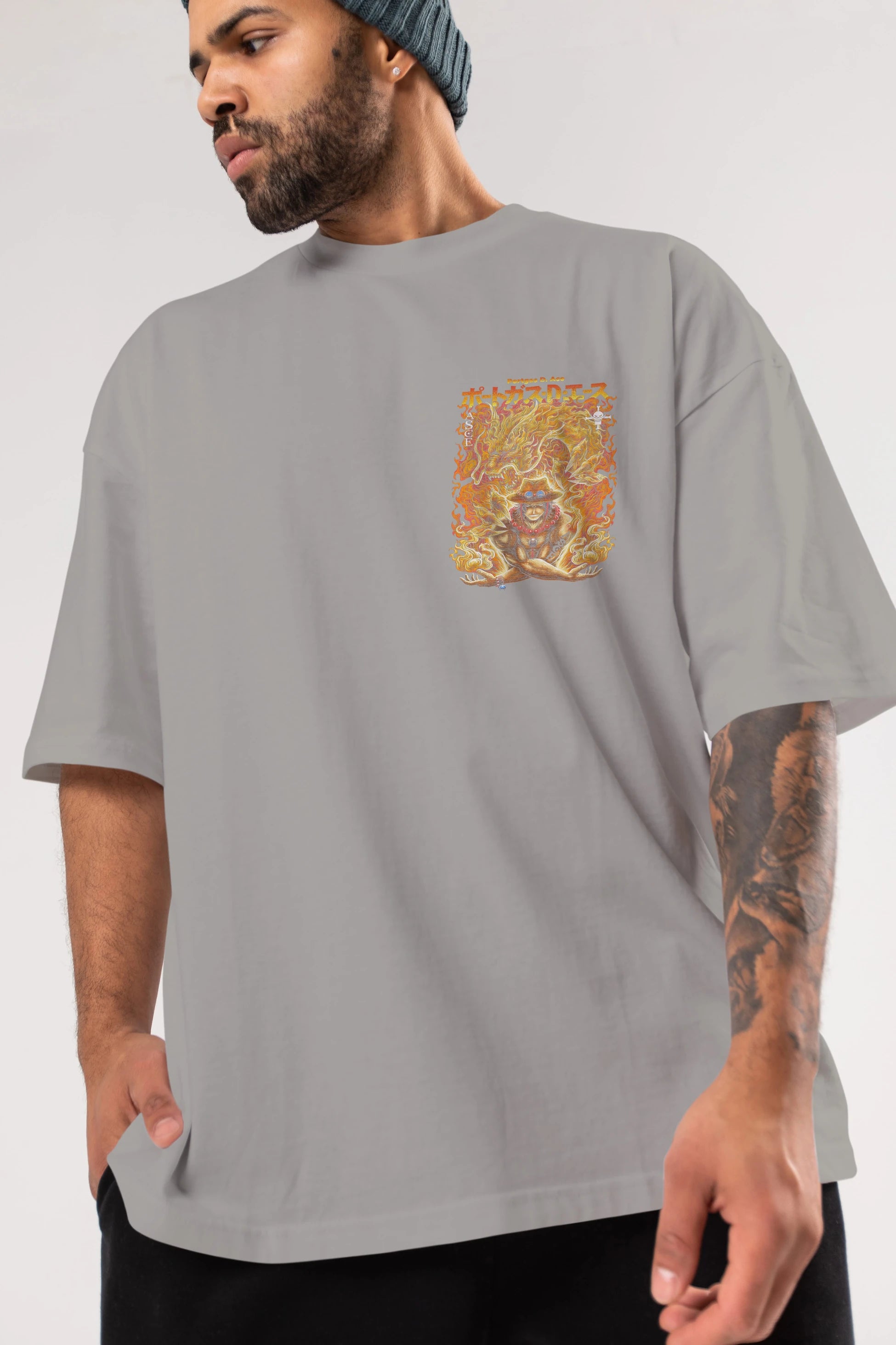 PORTGAS D. ACE Ön Sol Baskılı Oversize t-shirt Erkek Kadın Unisex %100 Pamuk Bisiklet Yaka tişort