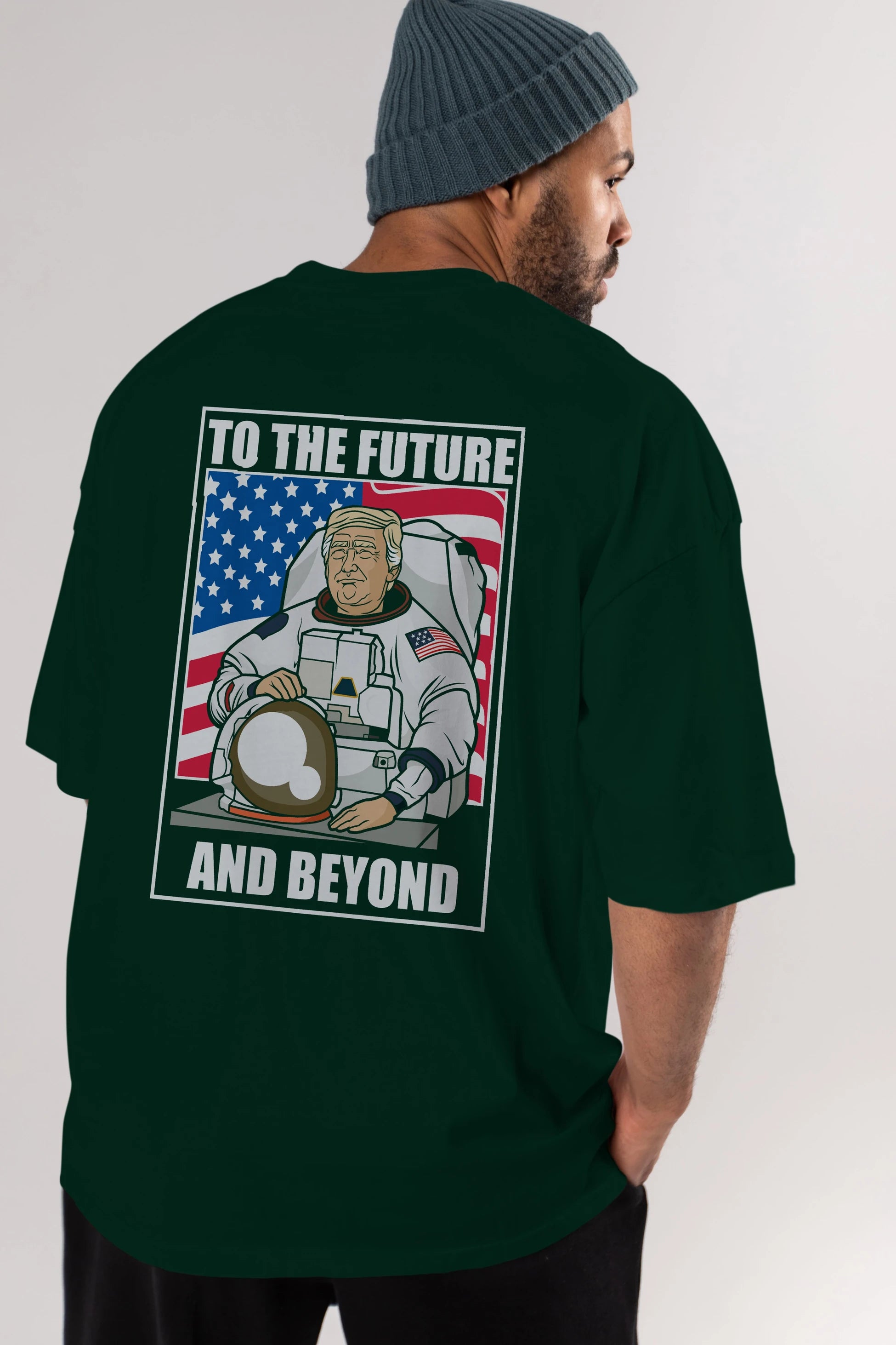 Trumpstronaut Arka Baskılı Oversize t-shirt Erkek Kadın Unisex %100 Pamuk tişort
