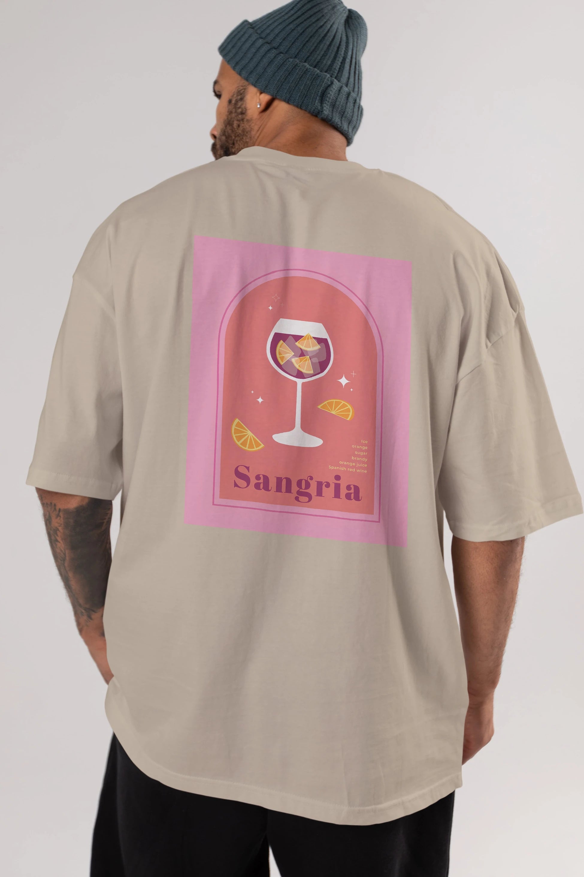 Sangria Arka Baskılı Oversize t-shirt Erkek Kadın Unisex %100 Pamuk Bisiklet Yaka tişort