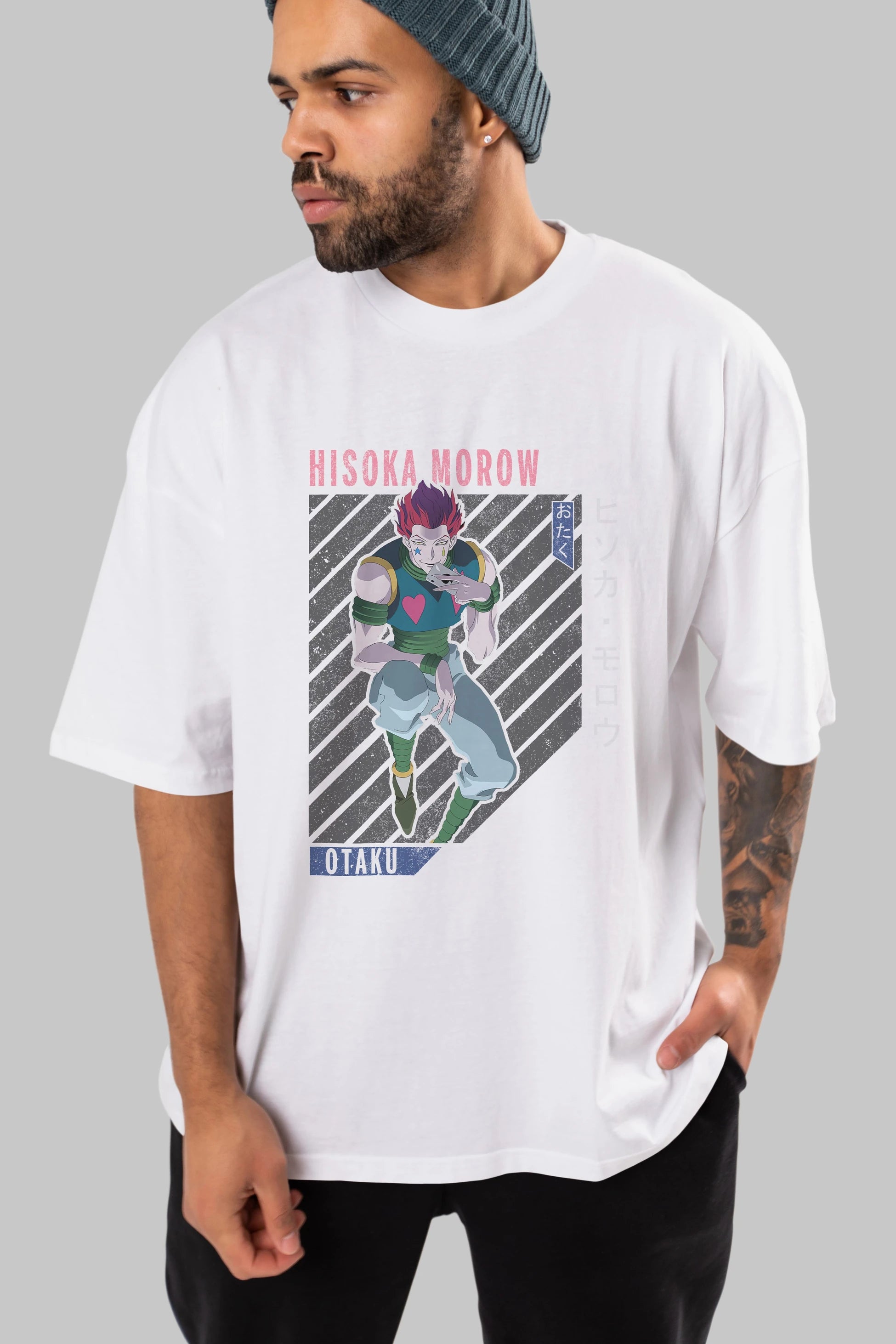 Hisoka Morow 2 2 Anime Ön Baskılı Oversize t-shirt %100 pamuk Erkek Kadın Unisex