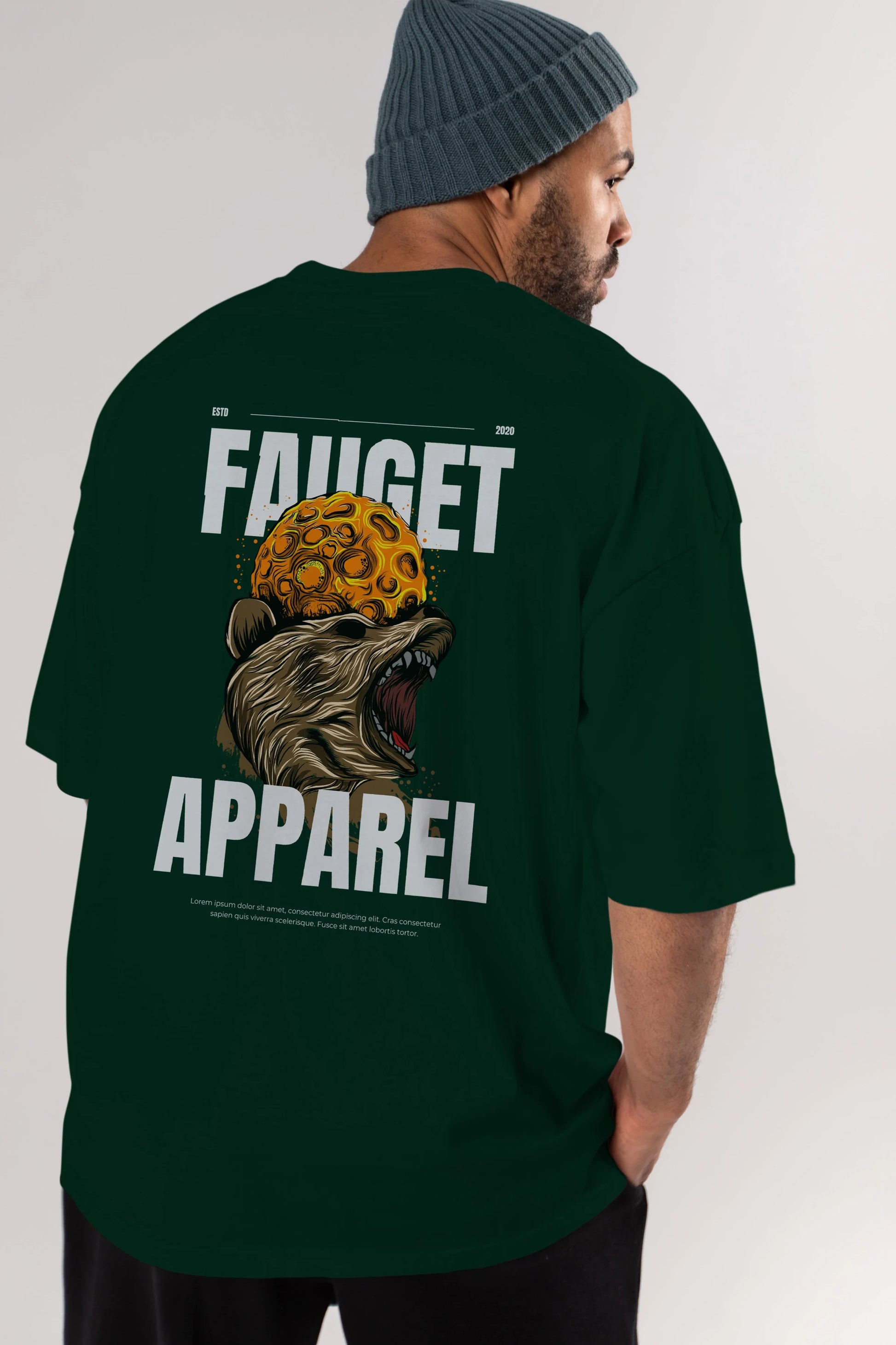 Bear Angry Fauget Apparel Arka Baskılı Oversize t-shirt Erkek Kadın Unisex