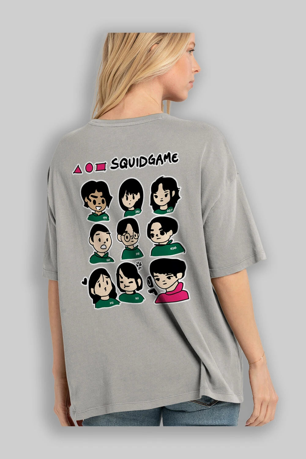 Squid Game (3) Arka Baskılı Oversize t-shirt Erkek Kadın Unisex %100 Pamuk Bisiklet Yaka tişort