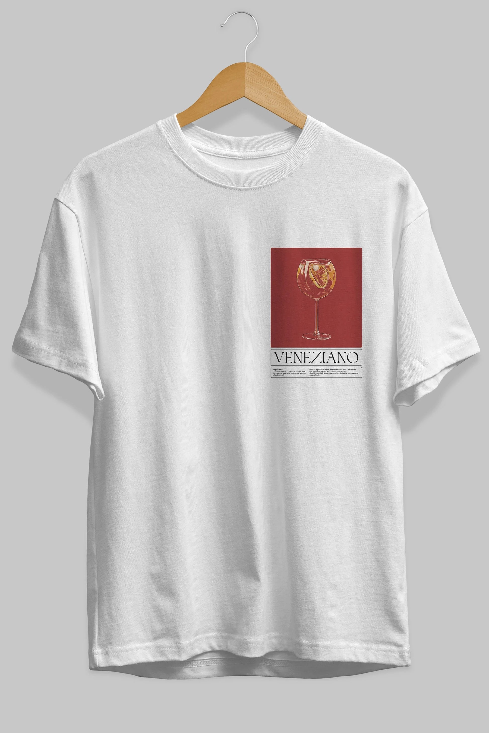 Veneziano Ön Sol Baskılı Oversize t-shirt Erkek Kadın Unisex %100 Pamuk Bisiklet Yaka tişort