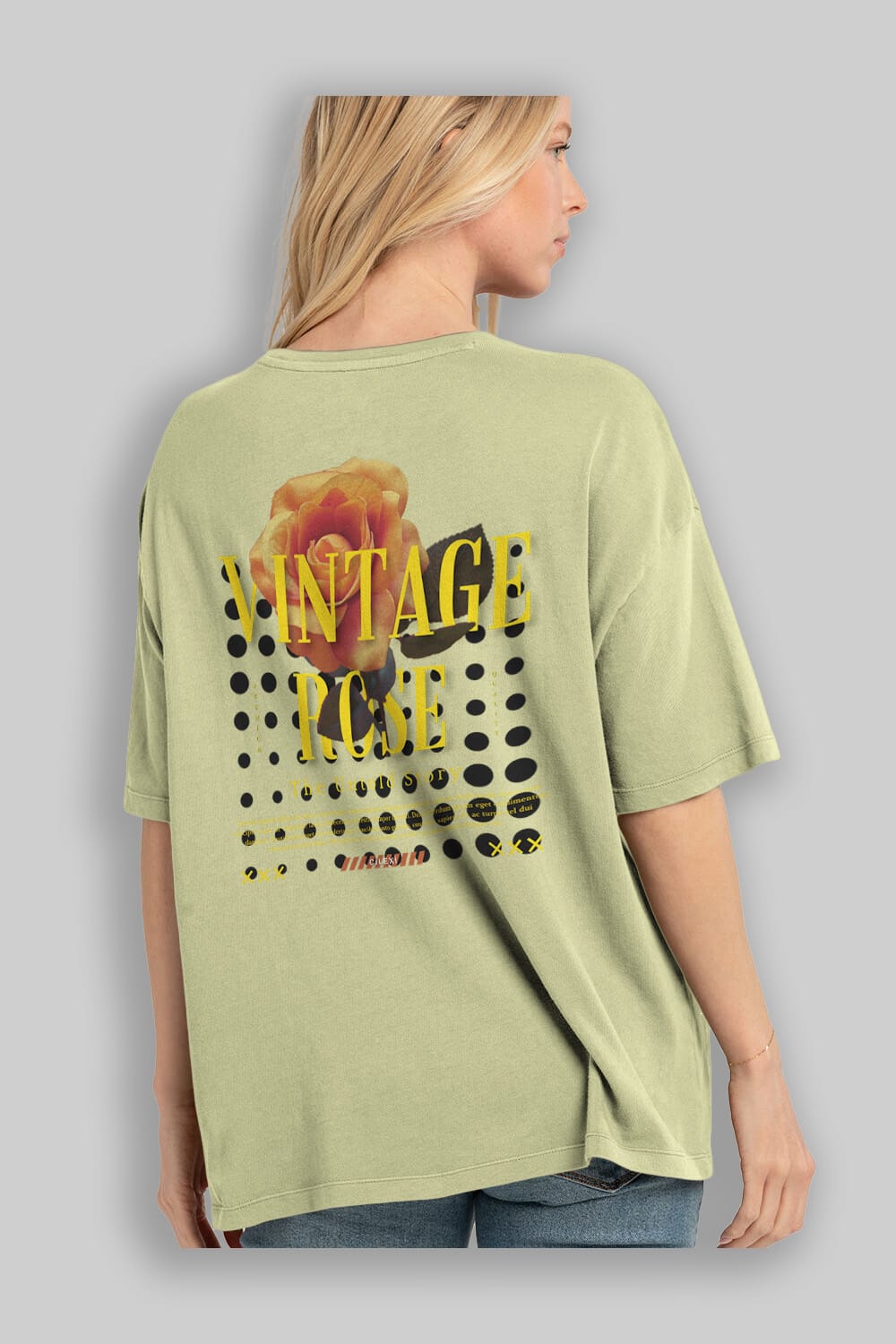 Vintage Rose Yazılı Arka Baskılı Oversize t-shirt Erkek Kadın Unisex