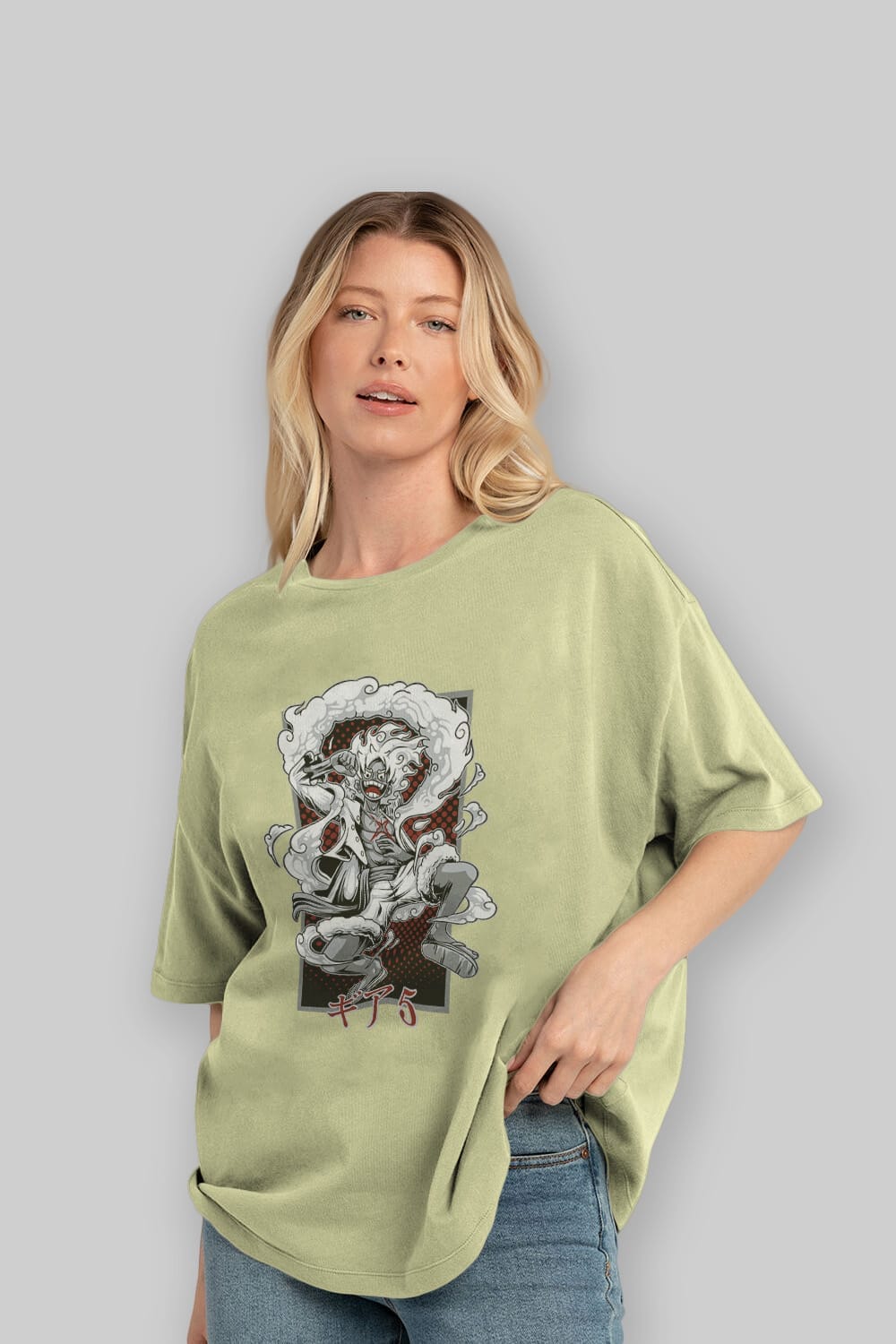 LUFFY GEAR 5 Anime Ön Baskılı Oversize t-shirt %100 pamuk Erkek Kadın Unisex