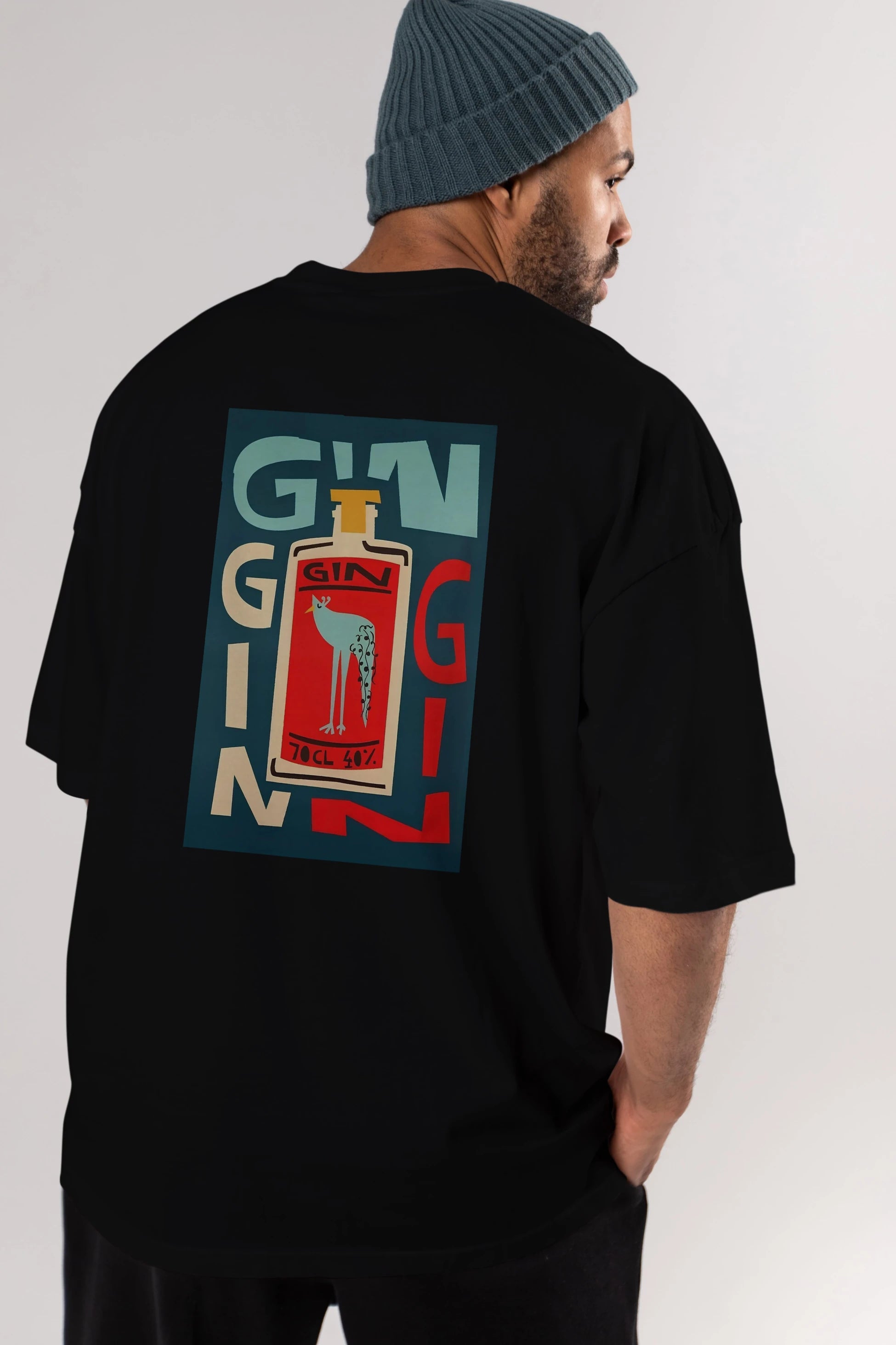 Gin 2 Arka Baskılı Oversize t-shirt Erkek Kadın Unisex %100 Pamuk Bisiklet Yaka tişort