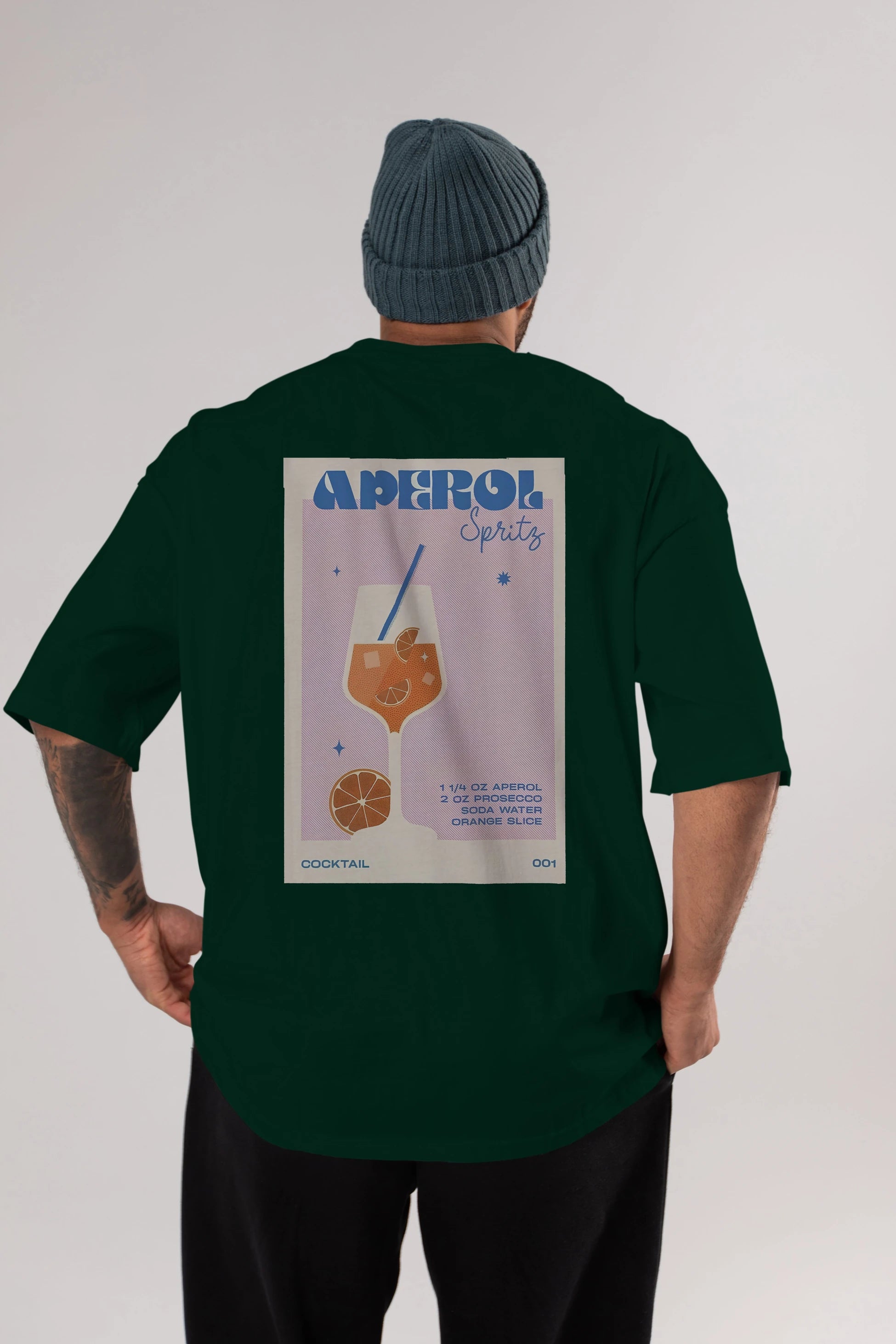 Aperol Spritz Arka Baskılı Oversize t-shirt Erkek Kadın Unisex %100 Pamuk Bisiklet Yaka tişort