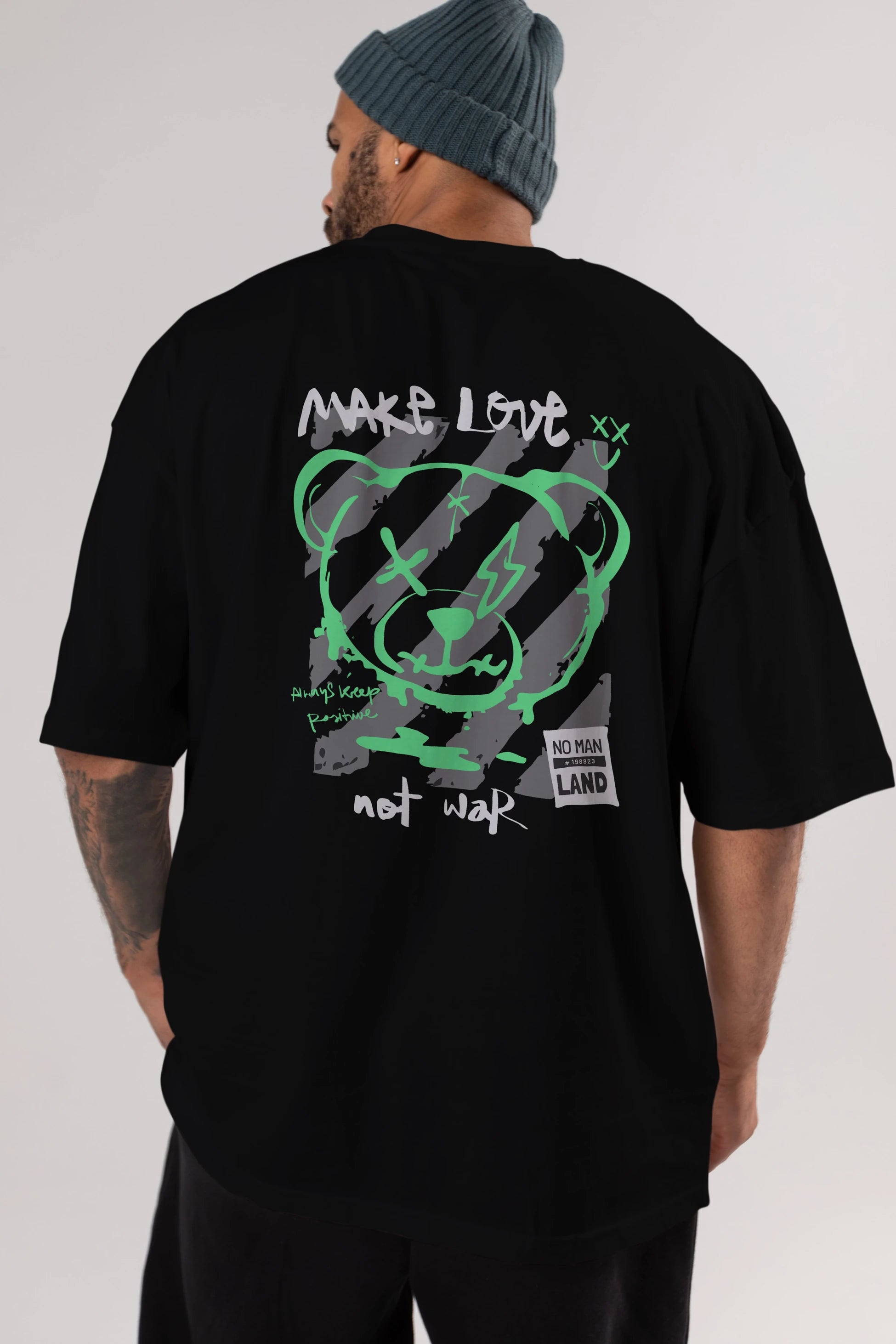 Make Love Bear Arka Baskılı Oversize t-shirt Erkek Kadın Unisex