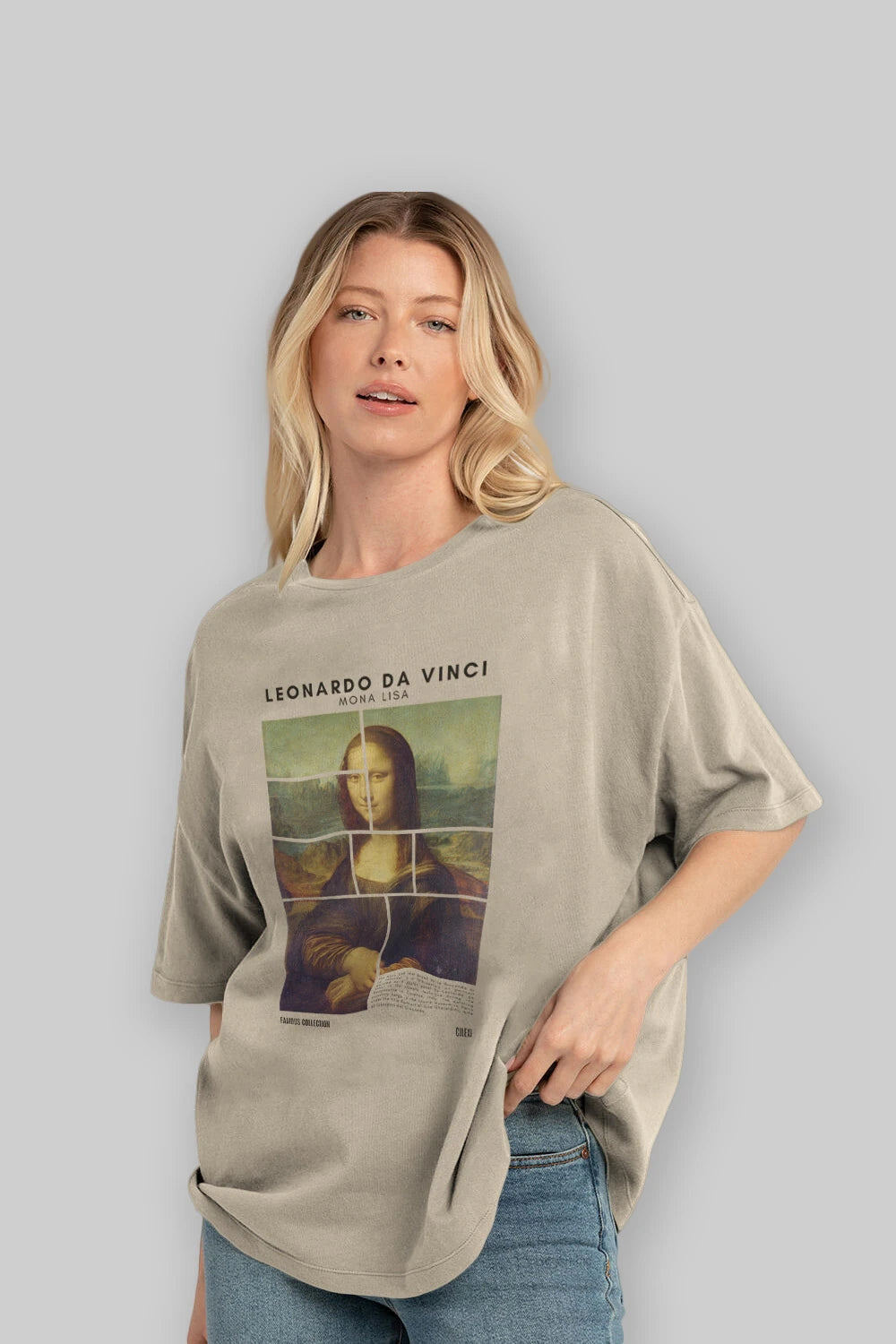 Leonardo Da Vinci Mona Lisa ön Baskılı Oversize t-shirt Erkek Kadın Bisiklet Yaka Pamuk tişort