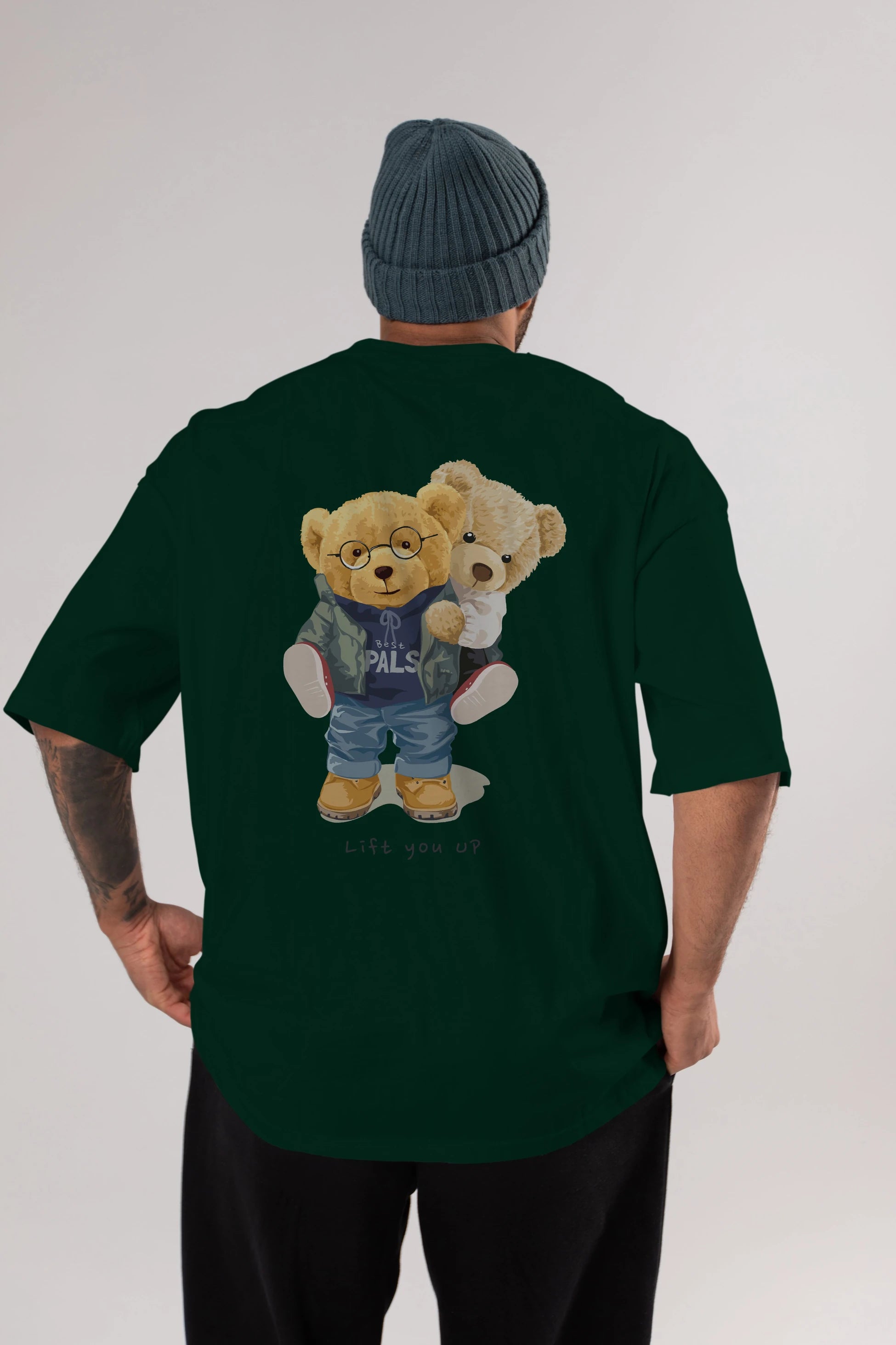 Teddy Bear Lift You Up Arka Baskılı Oversize t-shirt Erkek Kadın Unisex %100 Pamuk