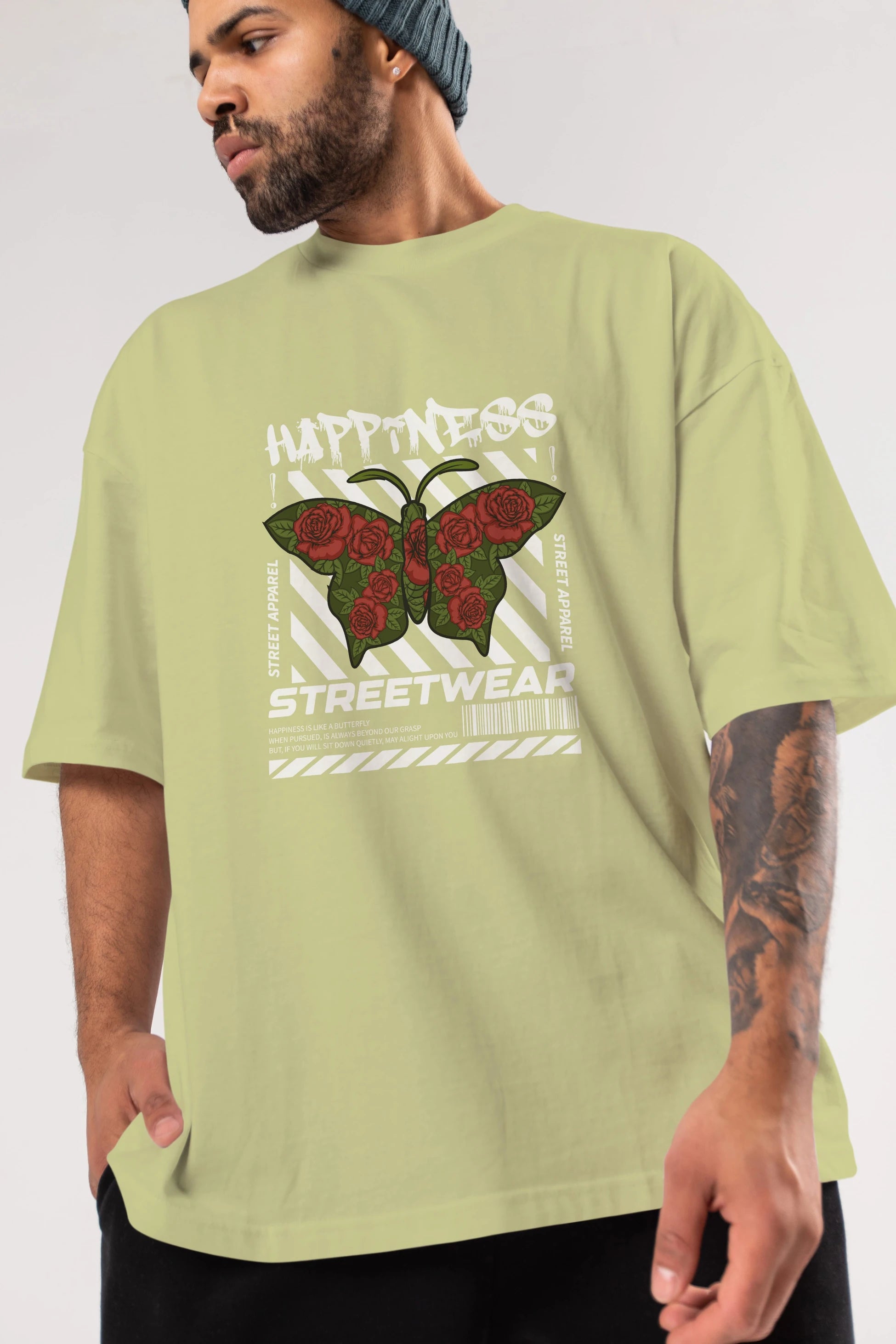 Happiness Streetwear Ön Baskılı Oversize t-shirt Erkek Kadın Unisex