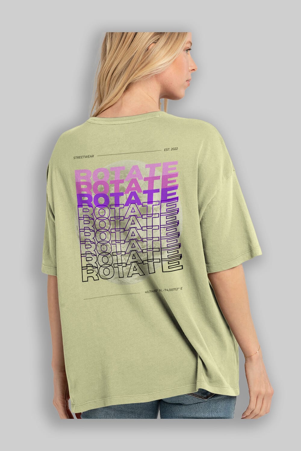 Rotate Yazılı Arka Baskılı Oversize t-shirt Erkek Kadın Unisex
